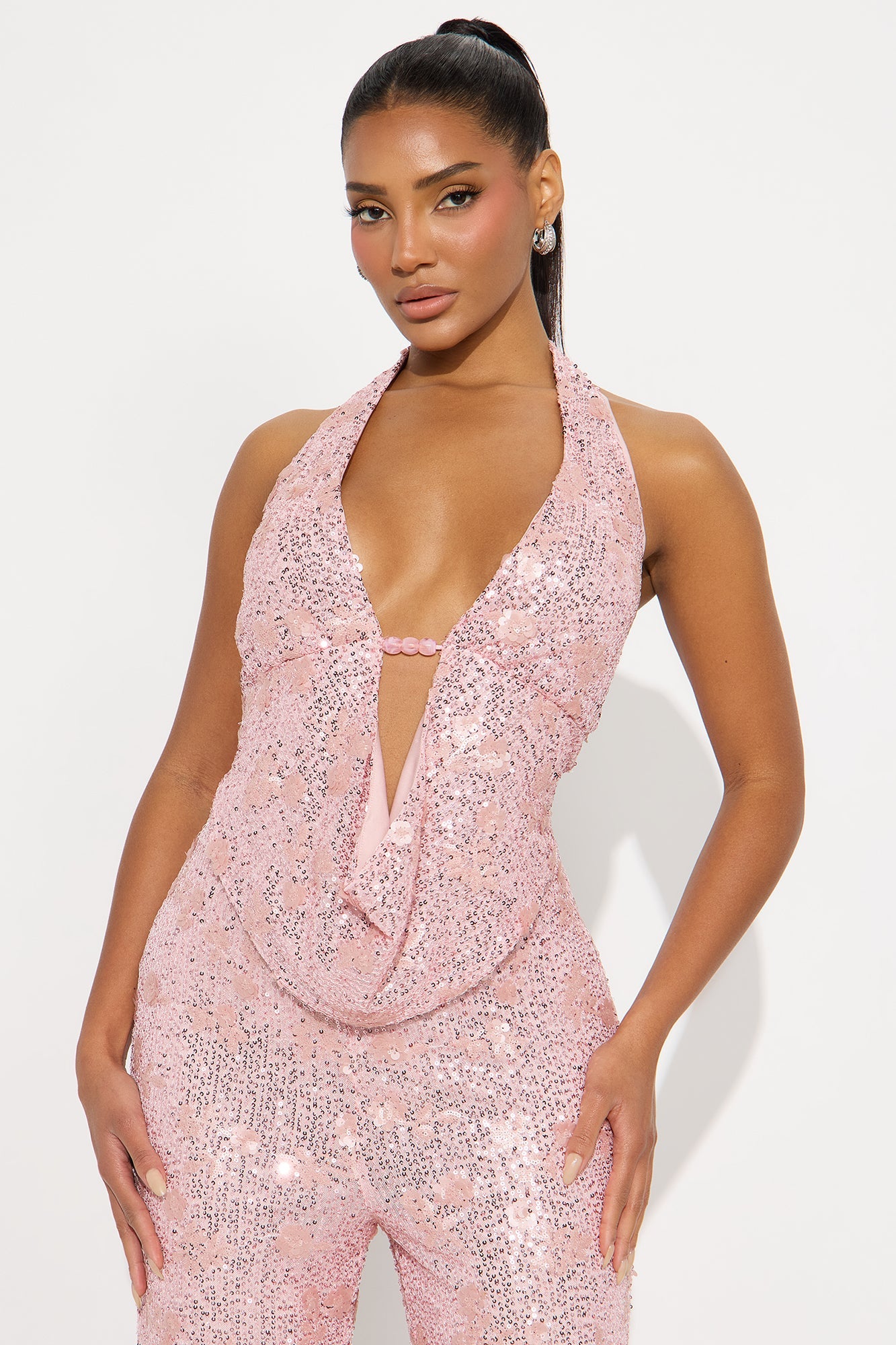 Natalia Sequin Halter Jumpsuit - Pink