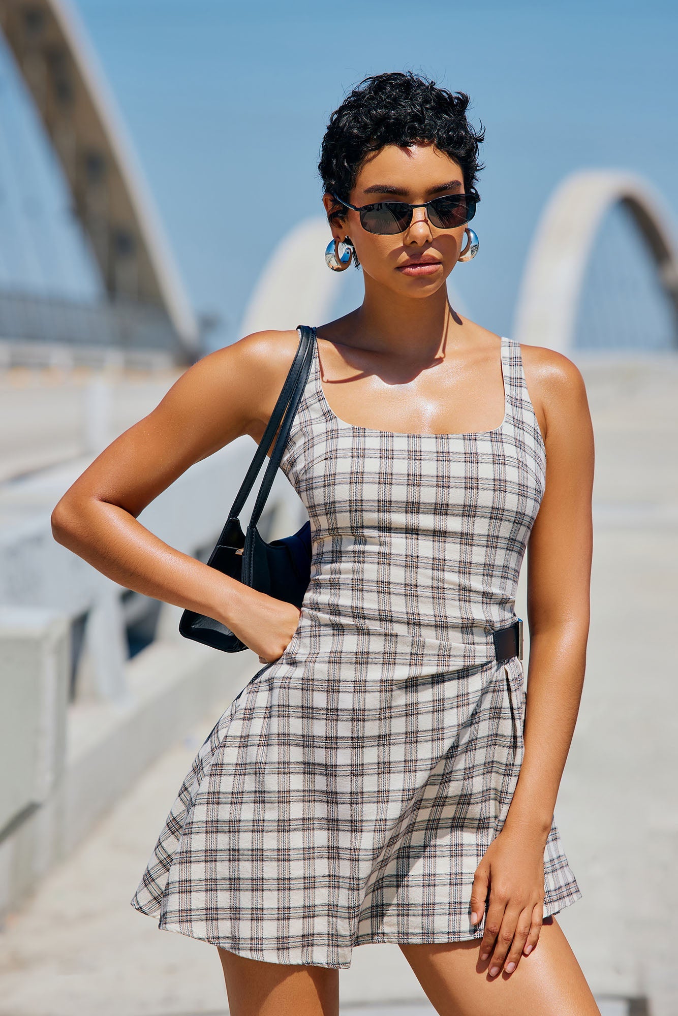 Ashwood Plaid Mini Dress - Cream