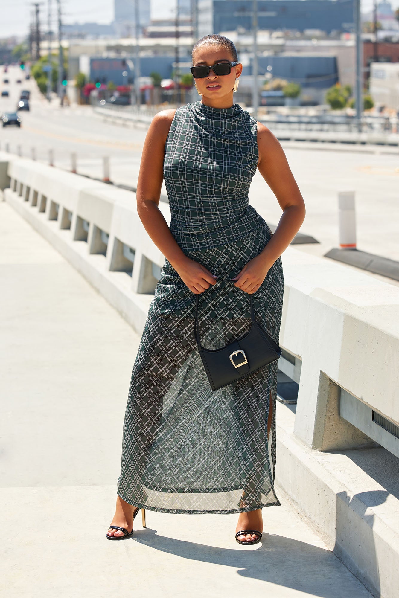 Hailie Plaid Mesh Maxi Dress - Green/combo