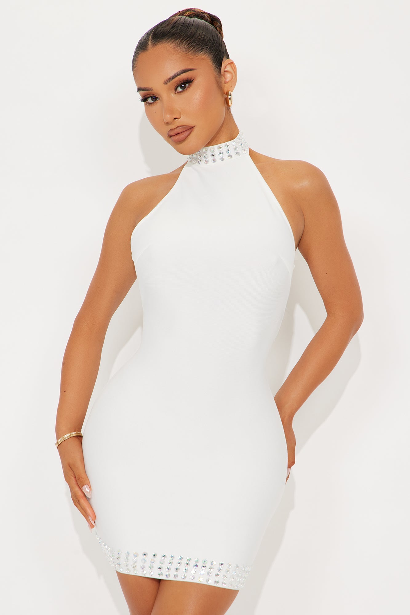 Bling Bling Rhinestone Bandage Mini Dress - White