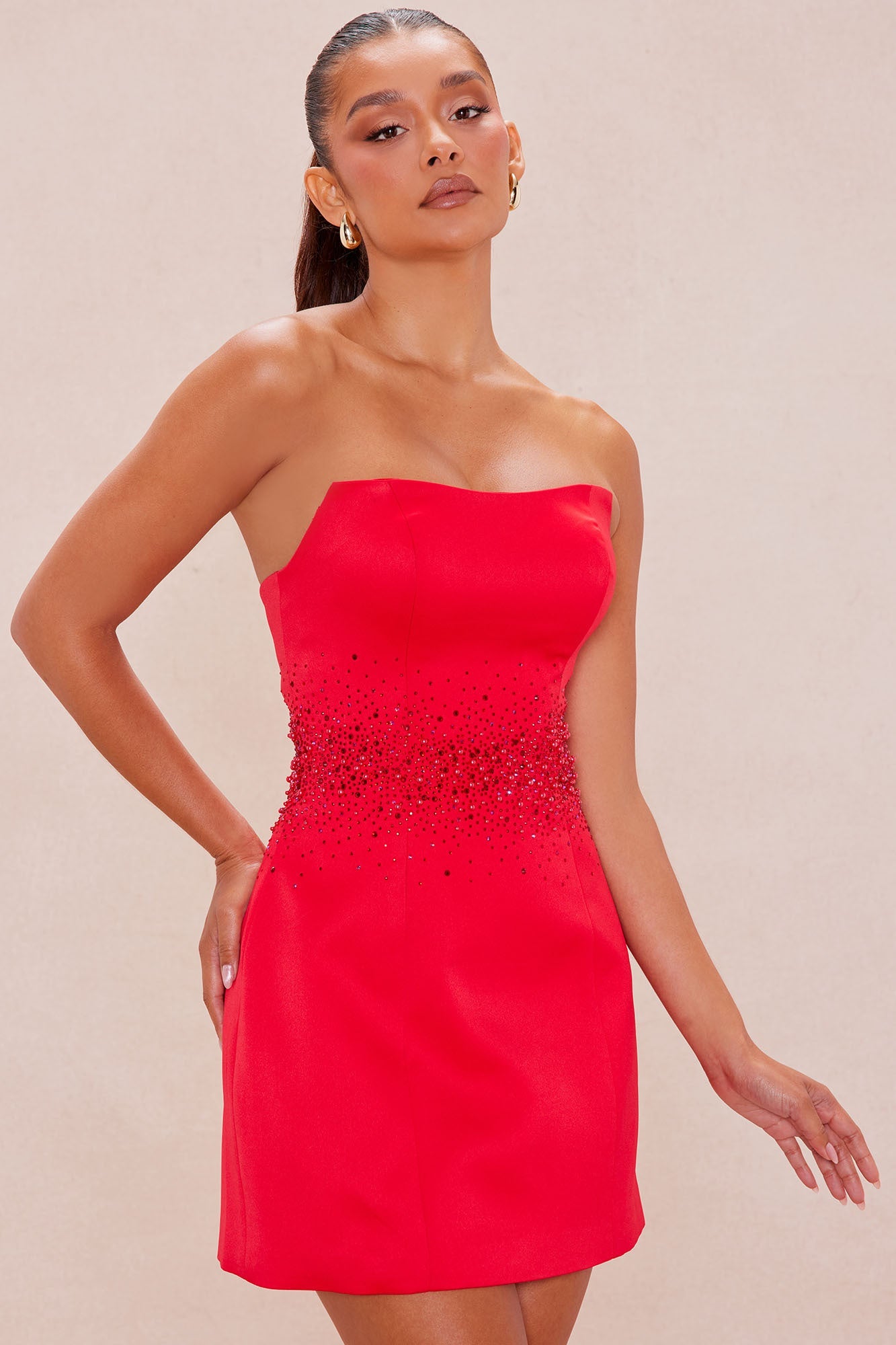 Kaia Embellished Mini Dress - Red