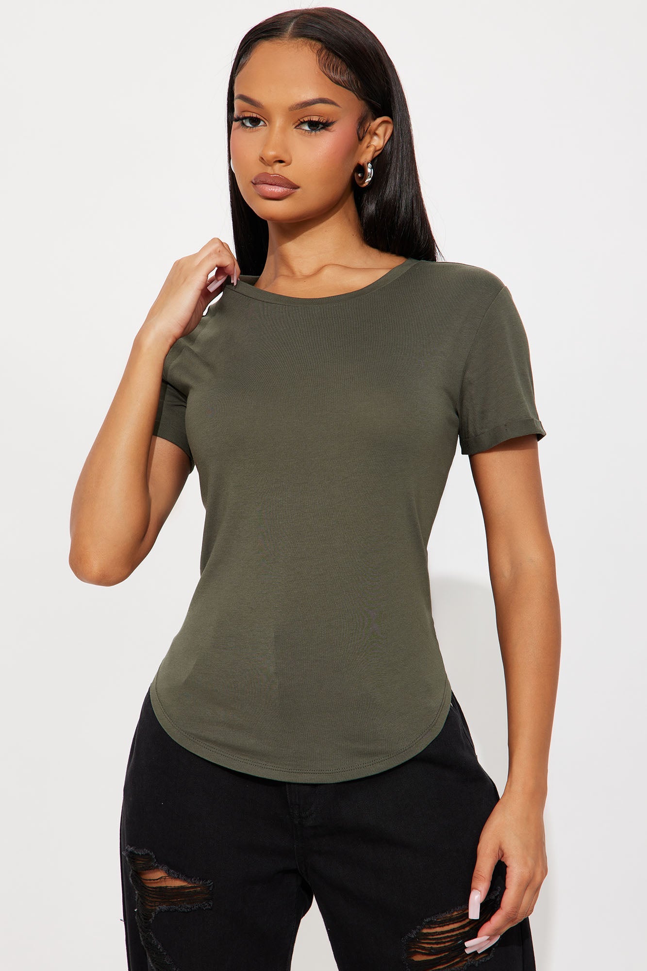 Annie Cuffed Short Sleeve Top - Olive