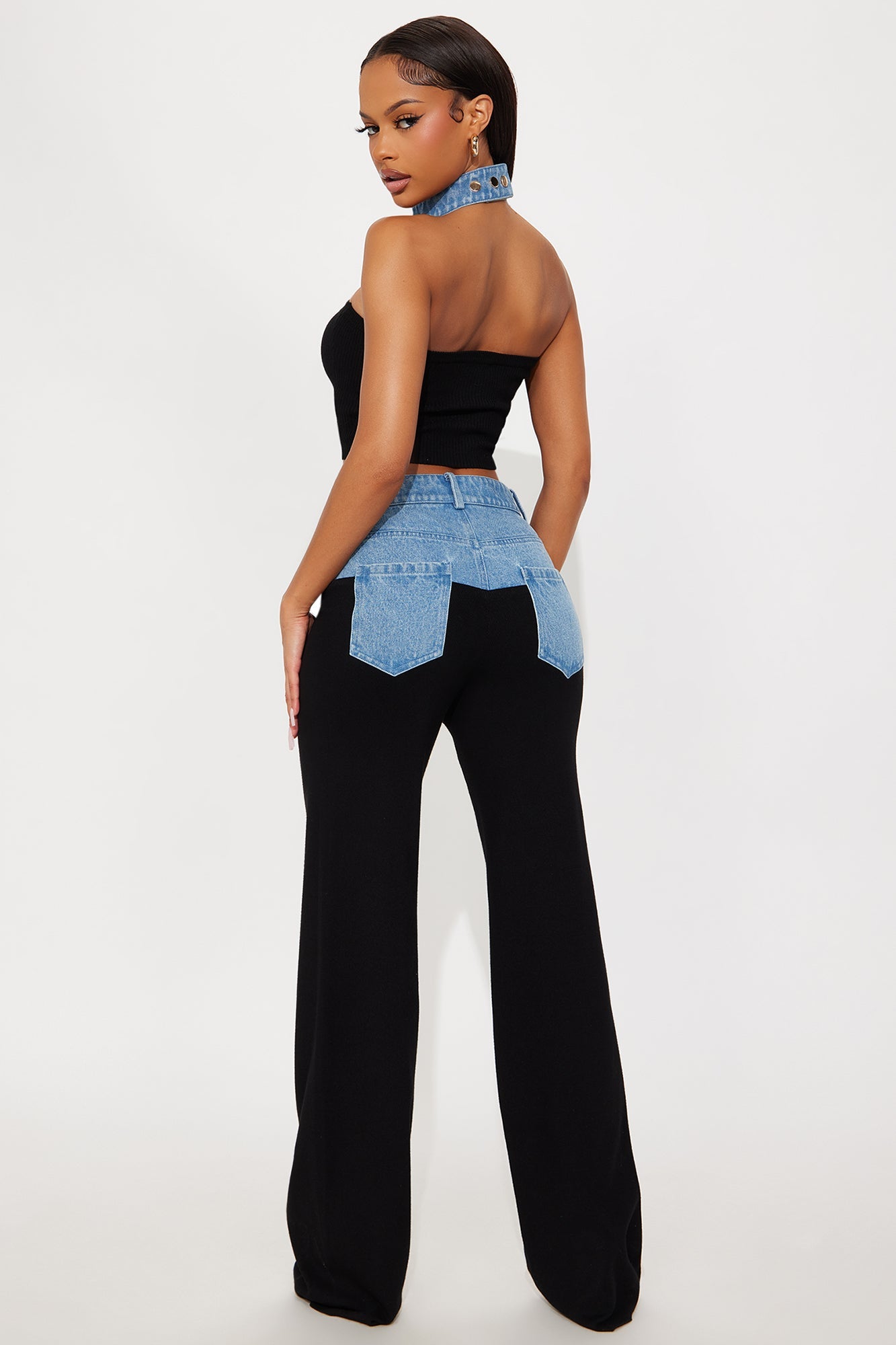 Ready For It Halter Sweater Pant Set - Black/combo