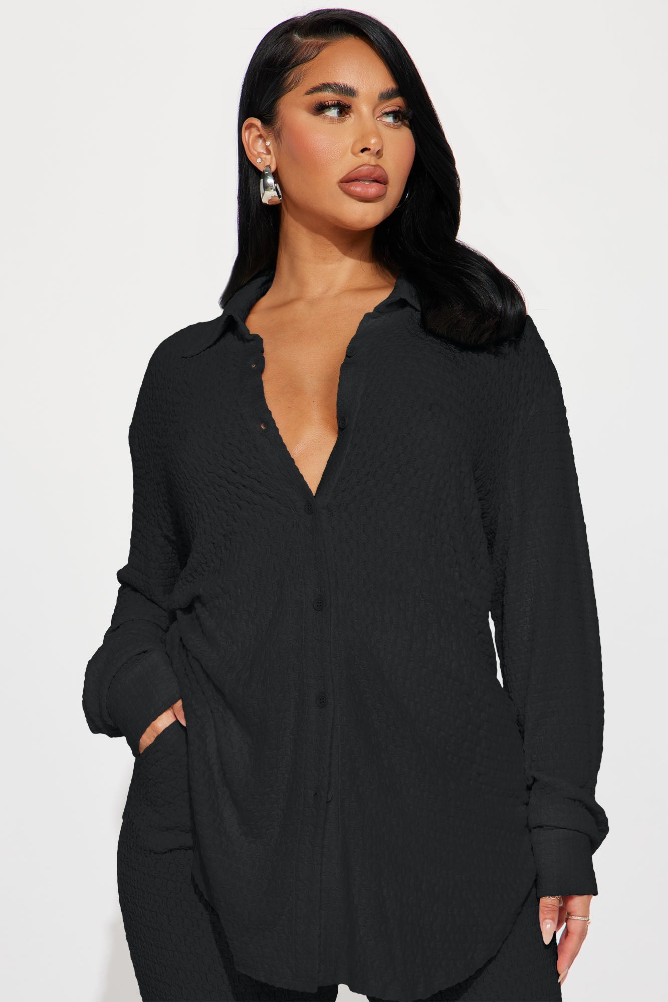 Fly With Me Textured Pant Set - Black
