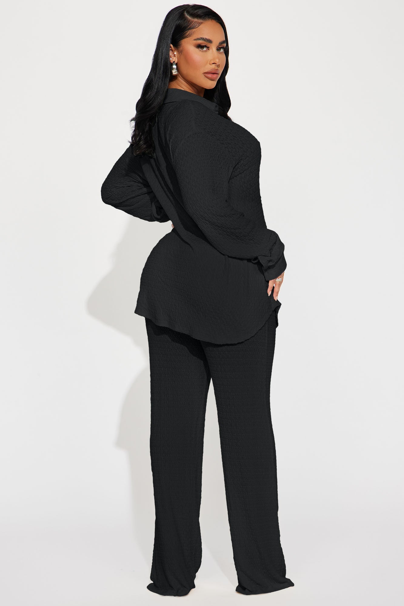 Fly With Me Textured Pant Set - Black