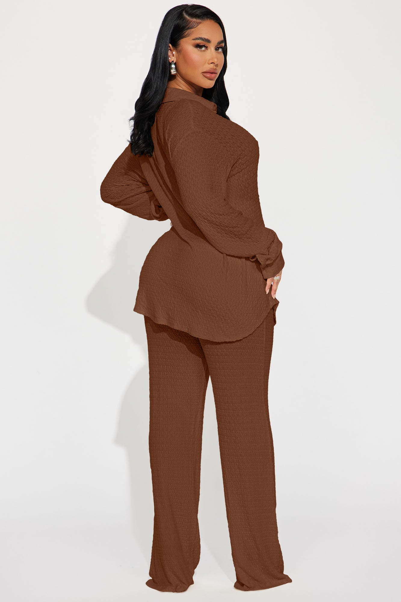 Fly With Me Textured Pant Set - Mocha