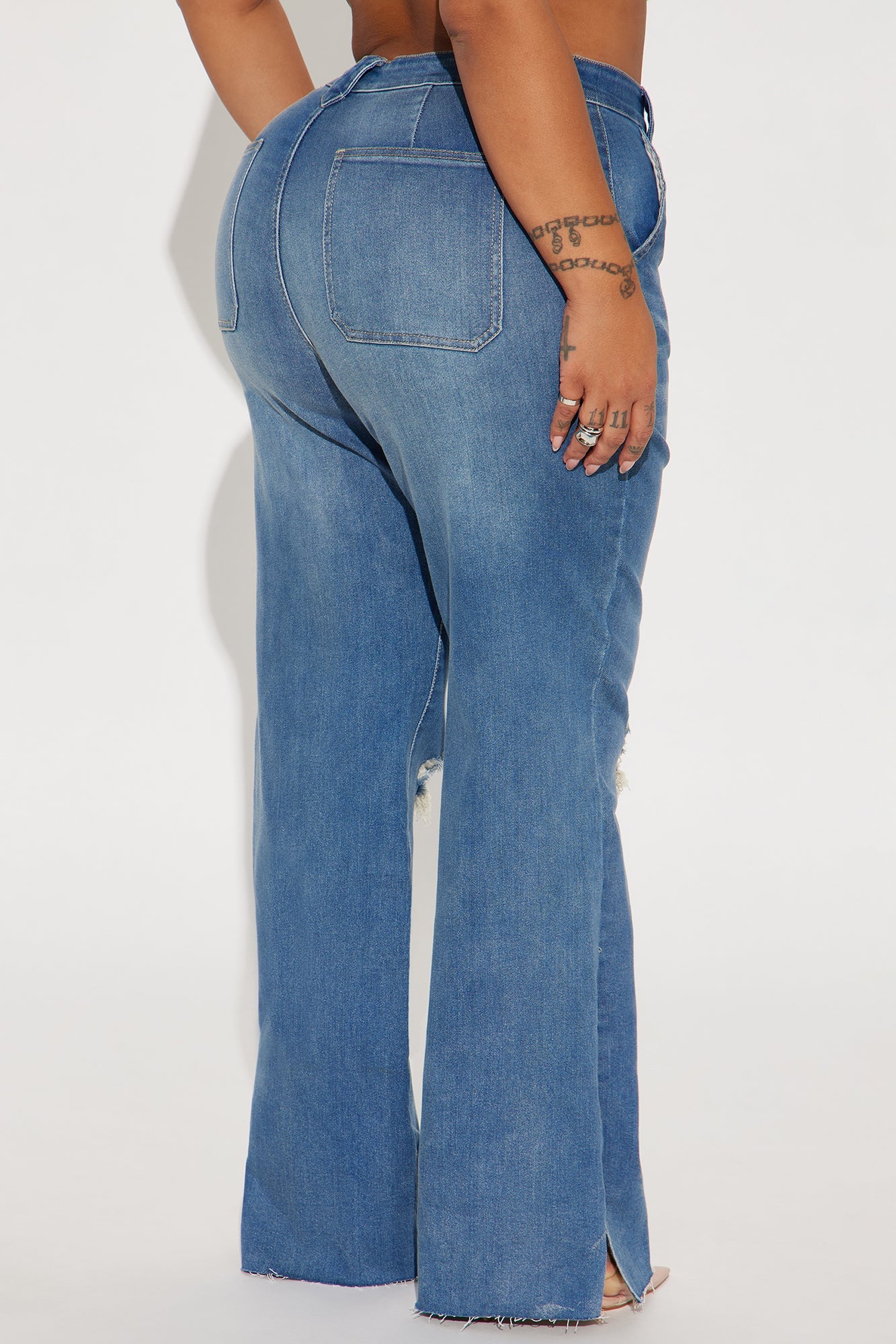 Doubling Down Ripped Flare Jeans - Medium Wash