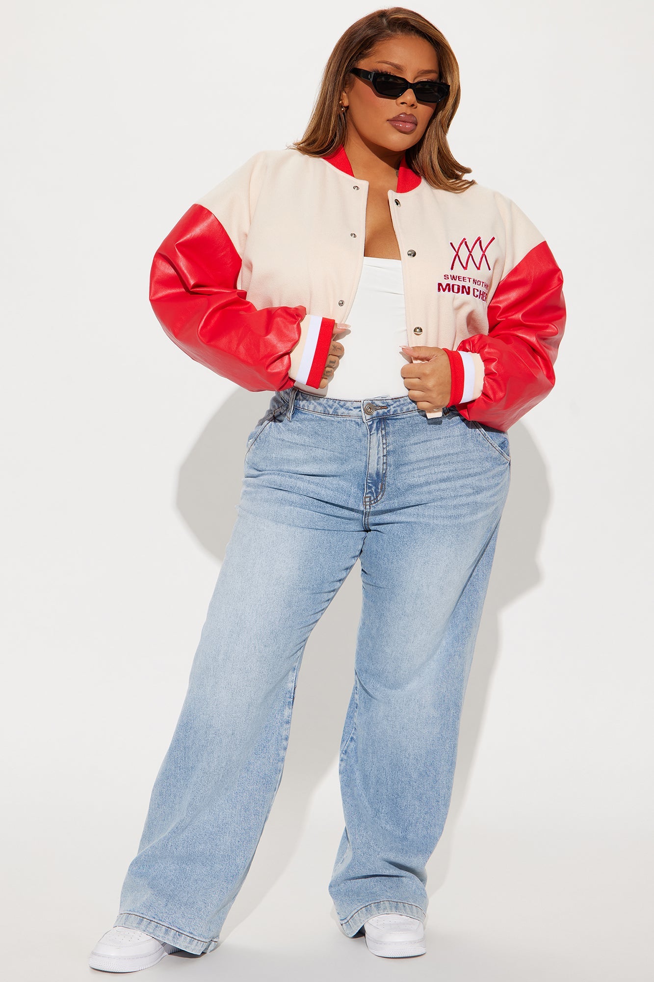 Mon Cheri Cropped Varsity Jacket - Taupe/combo