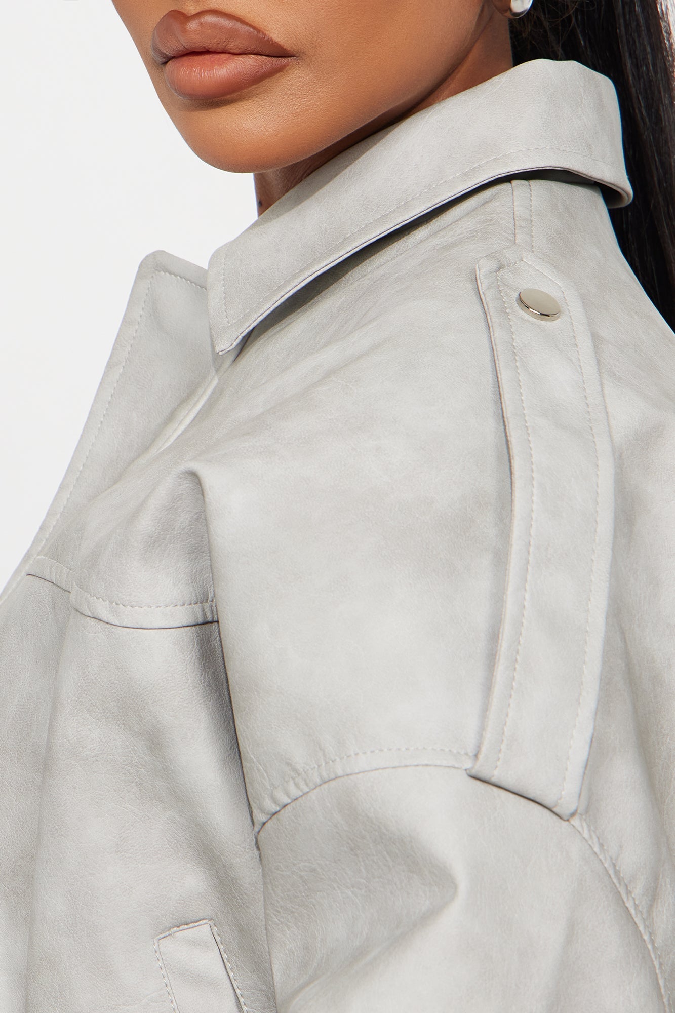 Chelsea Washed Faux Suede Bubble Jacket - Light Grey
