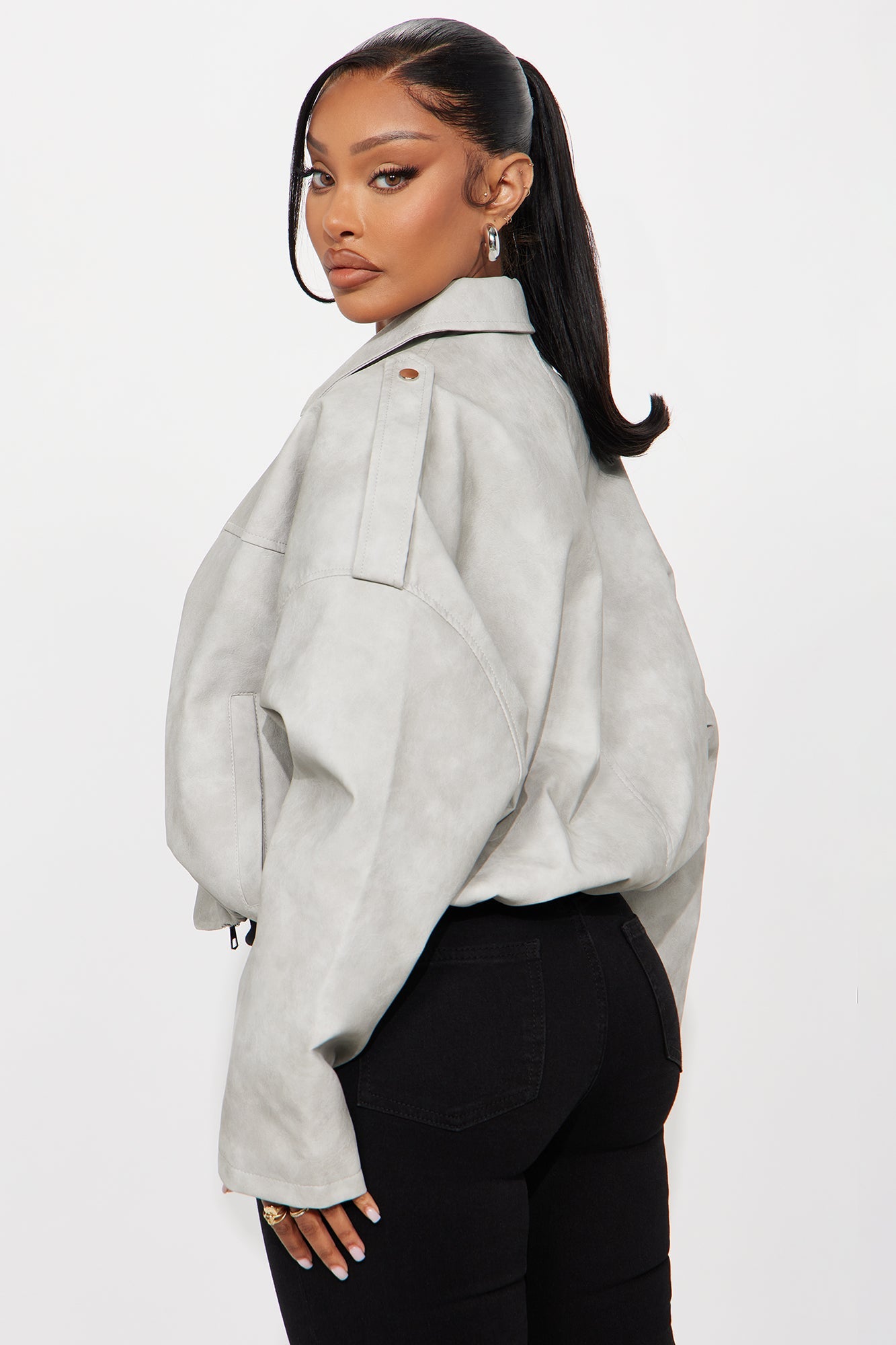 Chelsea Washed Faux Suede Bubble Jacket - Light Grey