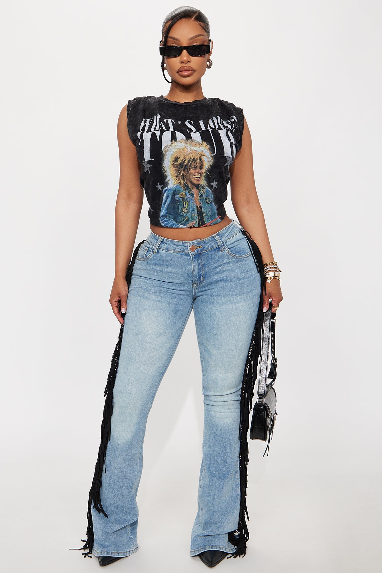 Out West Low Rise Fringe Flare Jeans - Vintage Wash