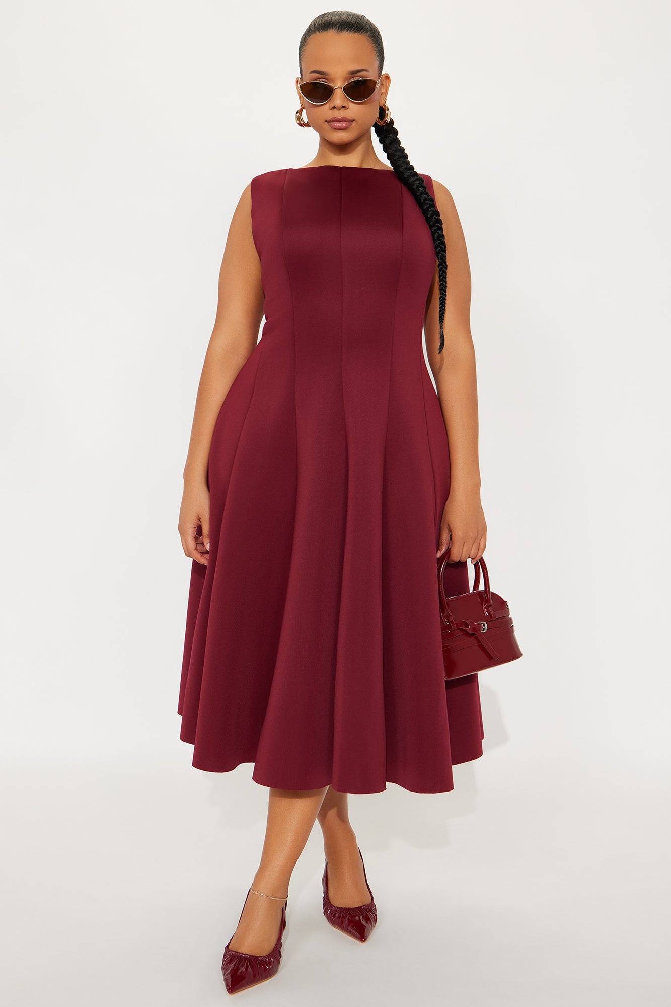 Sweet Sunday Pleated Midi Dress - Wine
