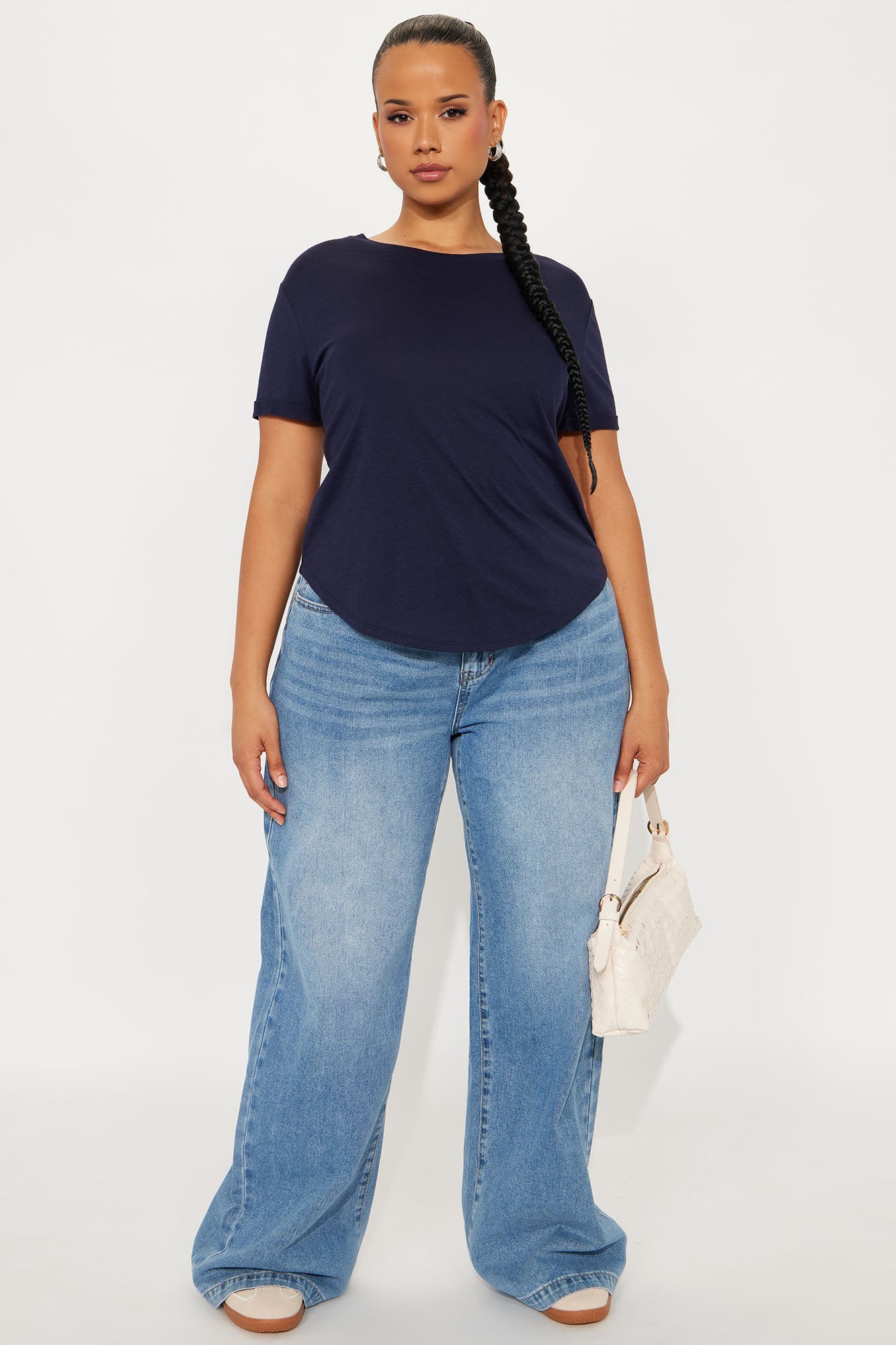 Annie Cuffed Short Sleeve Top - Navy