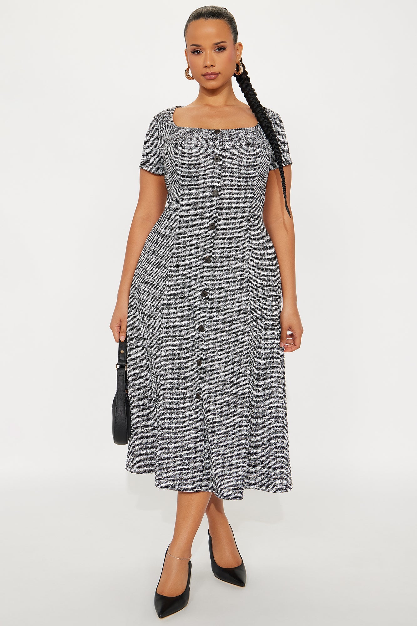 True Form Tweed Midi Dress - Black/combo