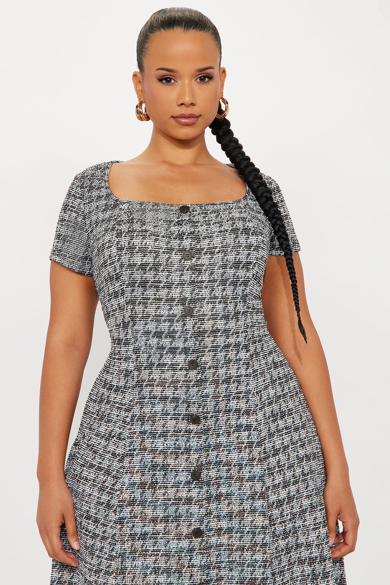 True Form Tweed Midi Dress - Black/combo