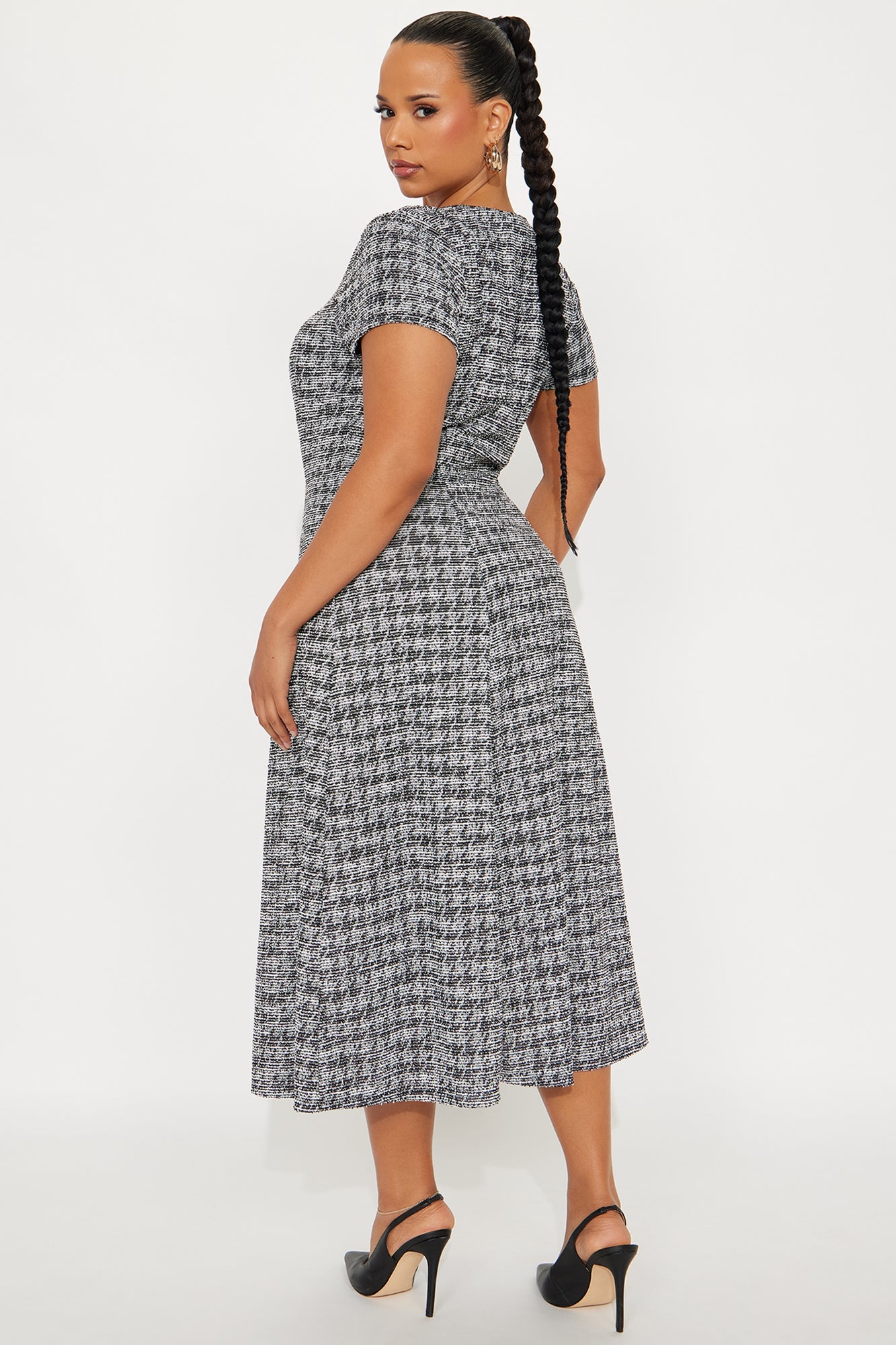 True Form Tweed Midi Dress - Black/combo