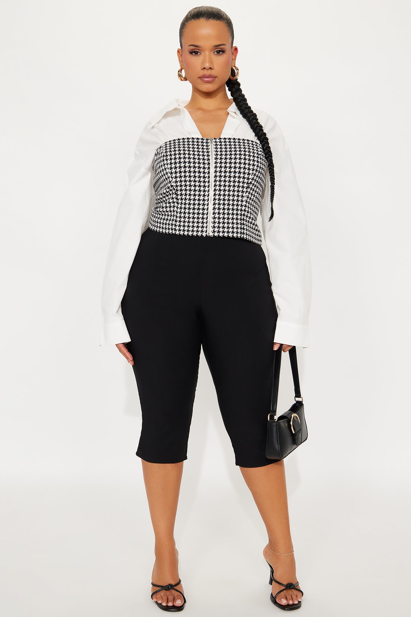 Off Duty Set In Poplin Houndstooth Top - White/Black