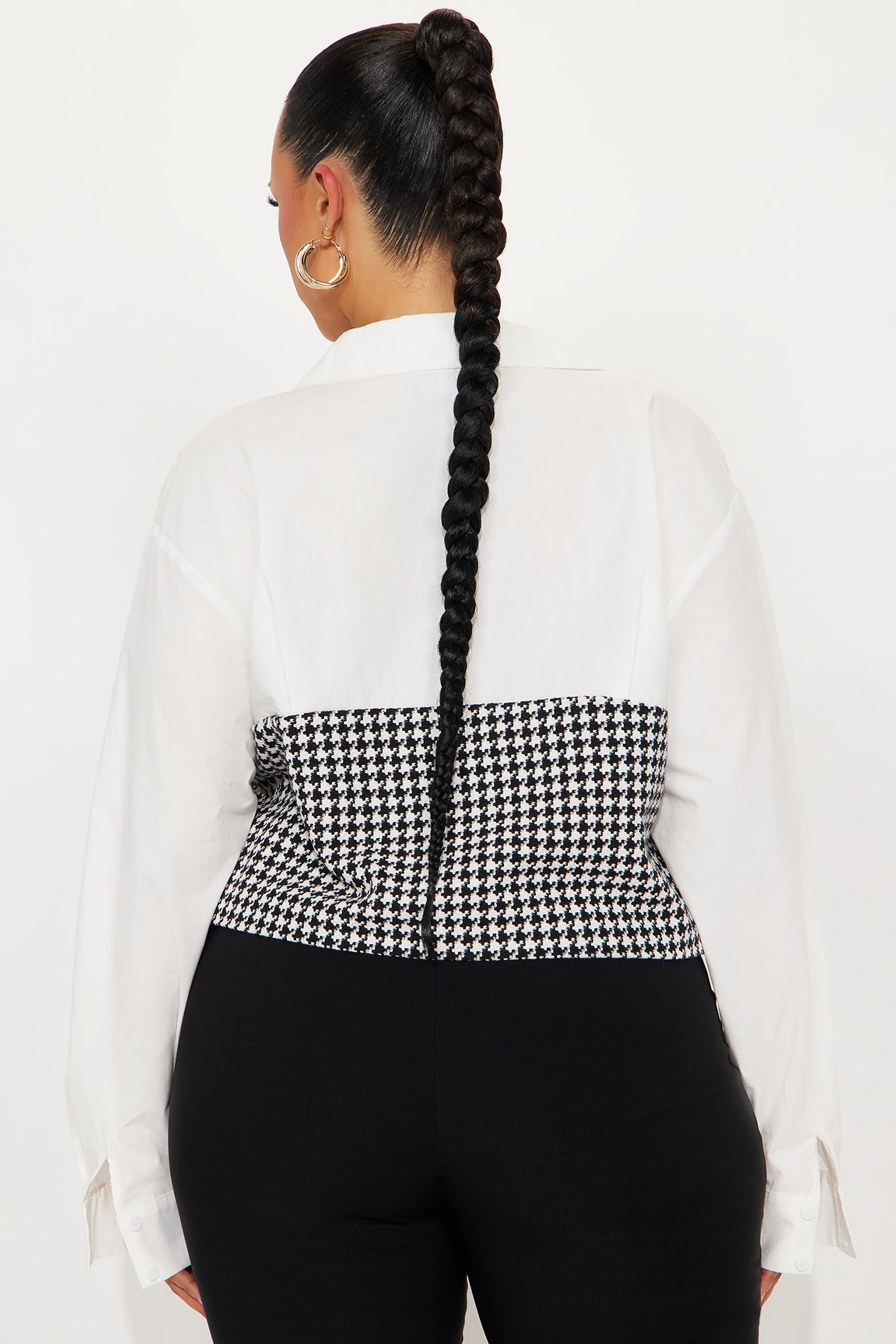 Off Duty Set In Poplin Houndstooth Top - White/Black
