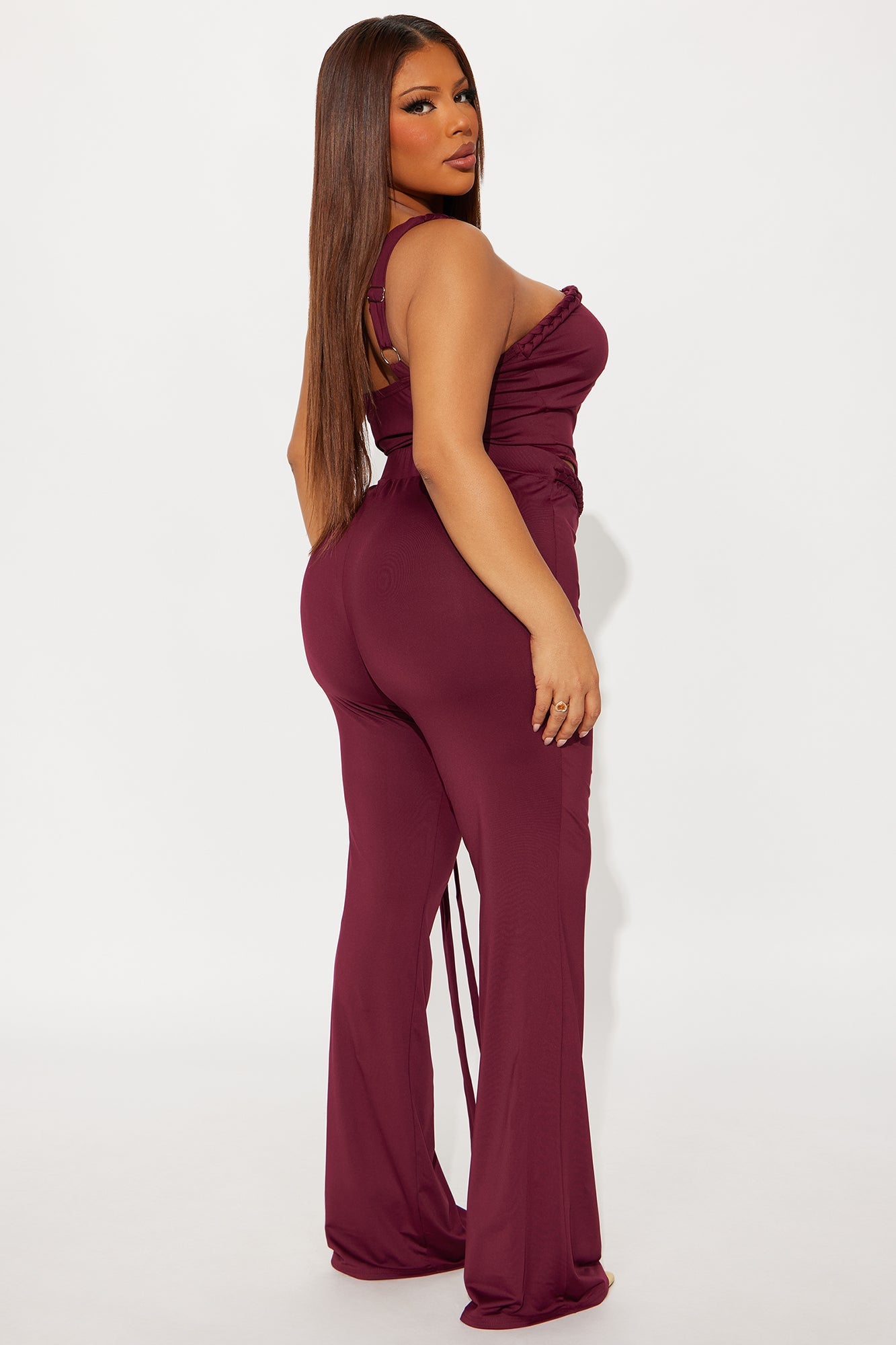 So Tied To You Pant Set - Burgundy