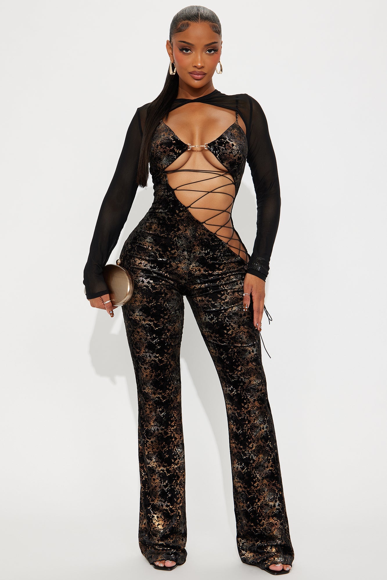 Only Mine Velvet Lace Up Jumpsuit - Black/combo