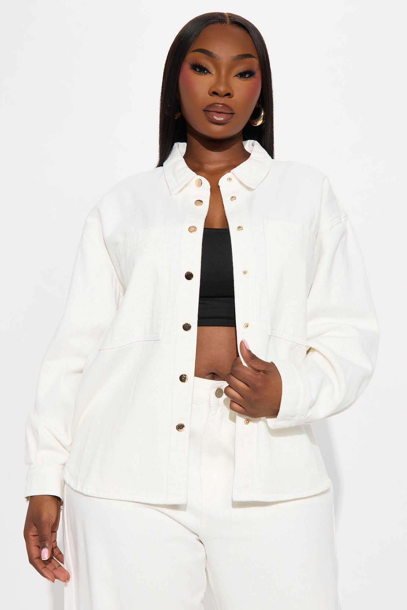 Très Jolie Denim Shacket - White