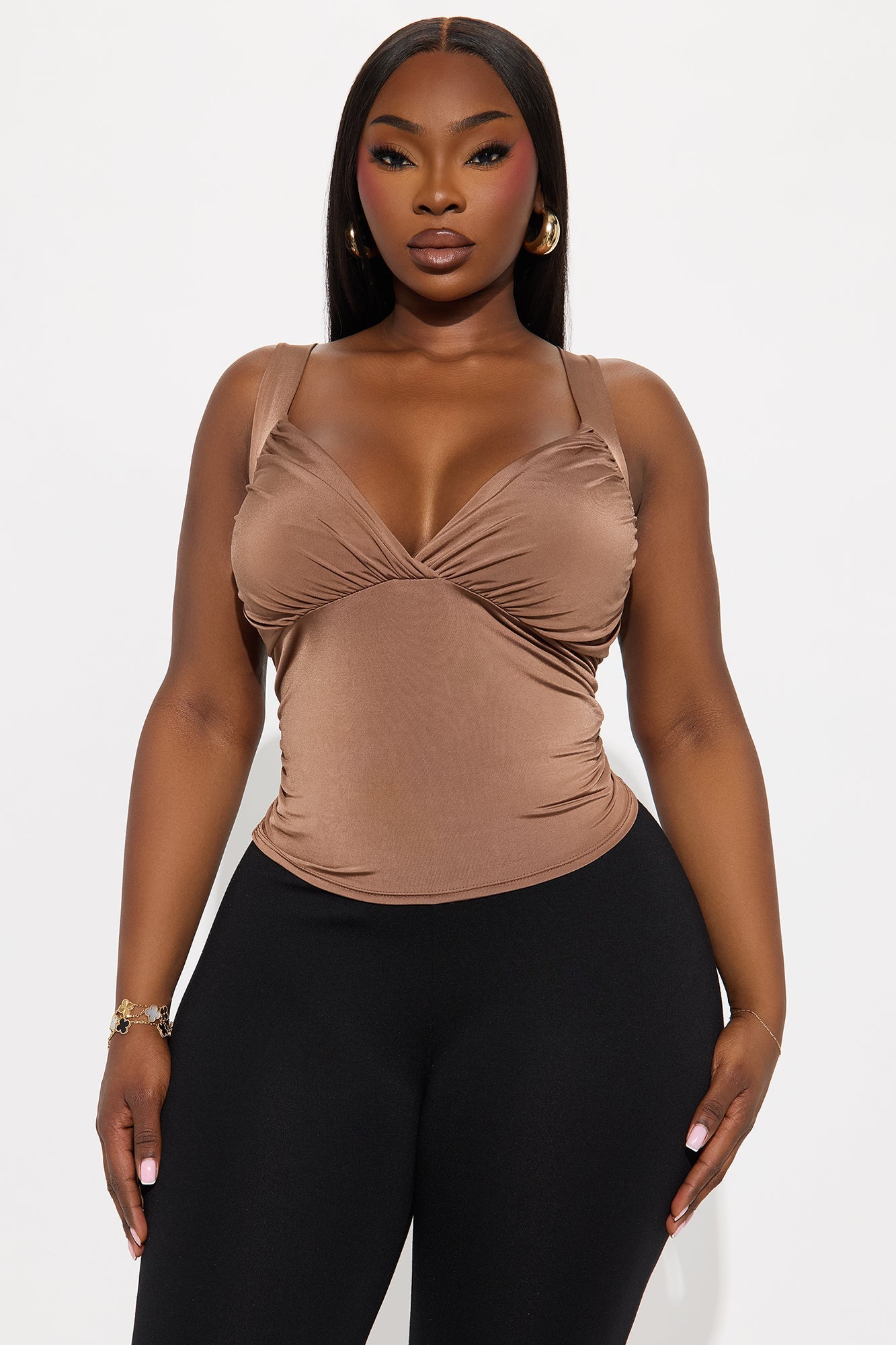 Go For It Ruched Top - Chocolate