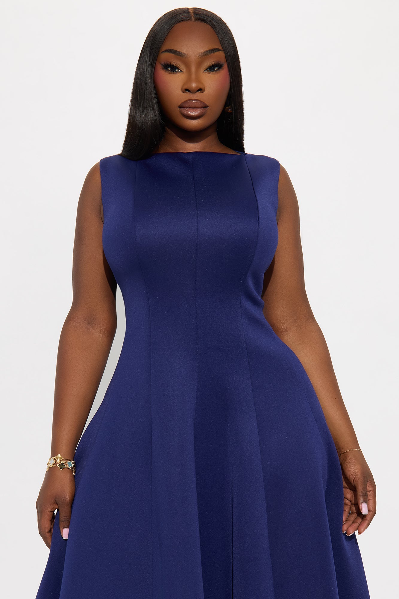 Sweet Sunday Pleated Midi Dress - Navy
