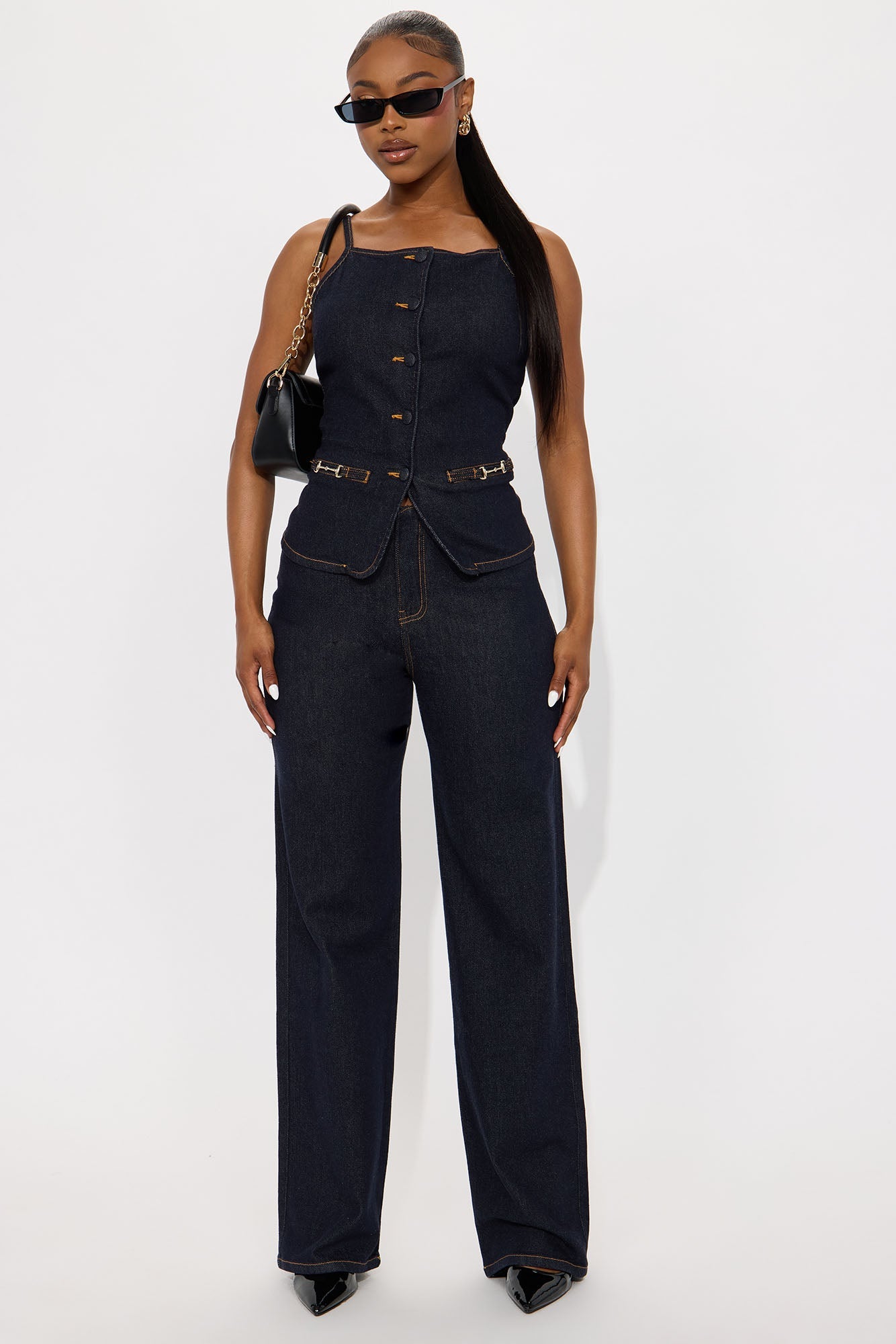 Minimal Behavior Stretch Denim Pant Set - Dark Wash