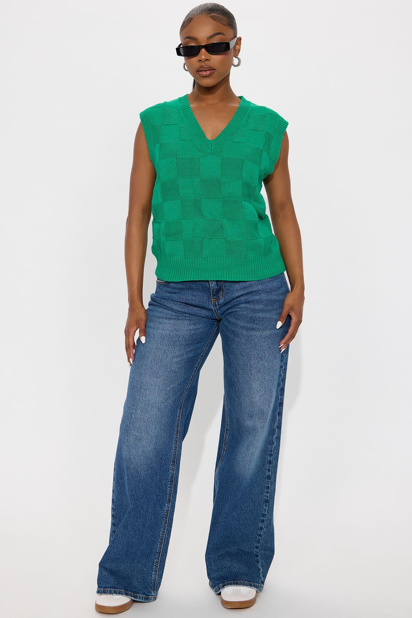 Cora Checkered Sweater Vest - Kelly Green