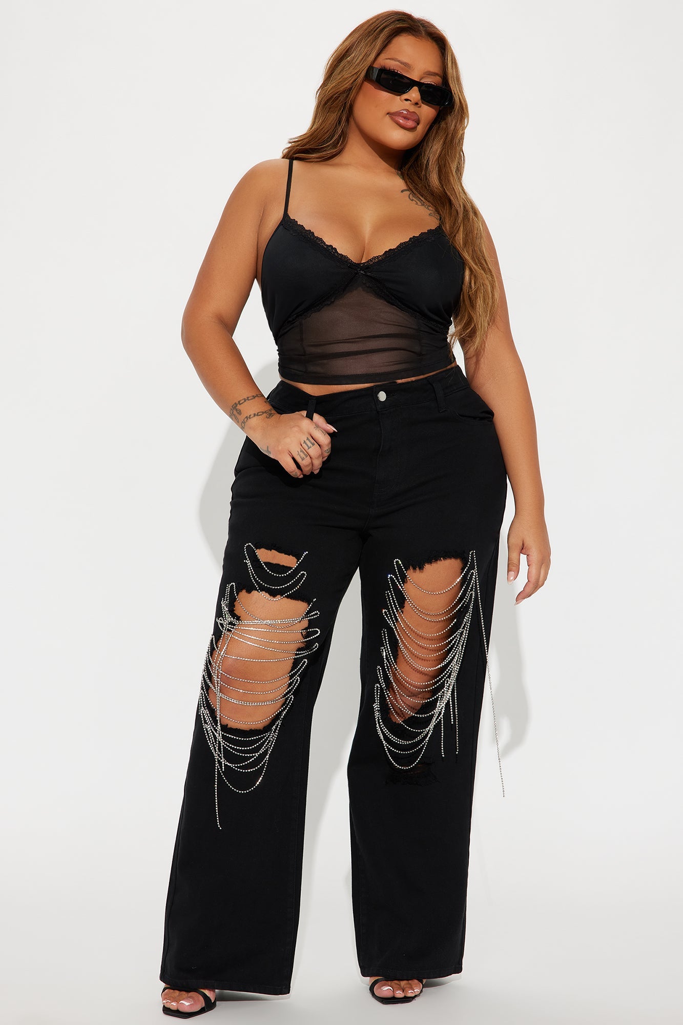 Make Your Life Shine Distressed Pant - Black