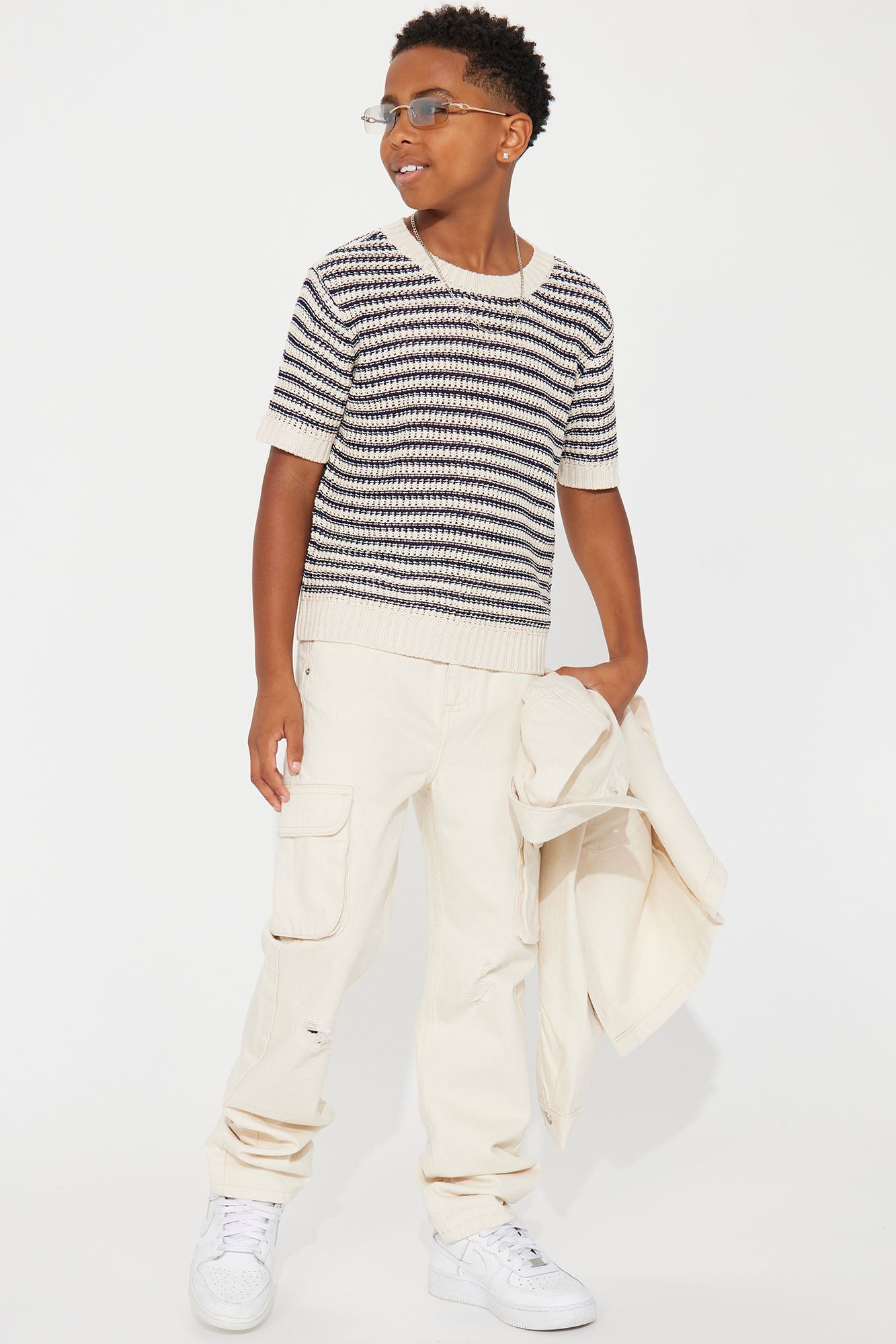 Mini Westville Knitted Stripe Sweater - Cream/combo