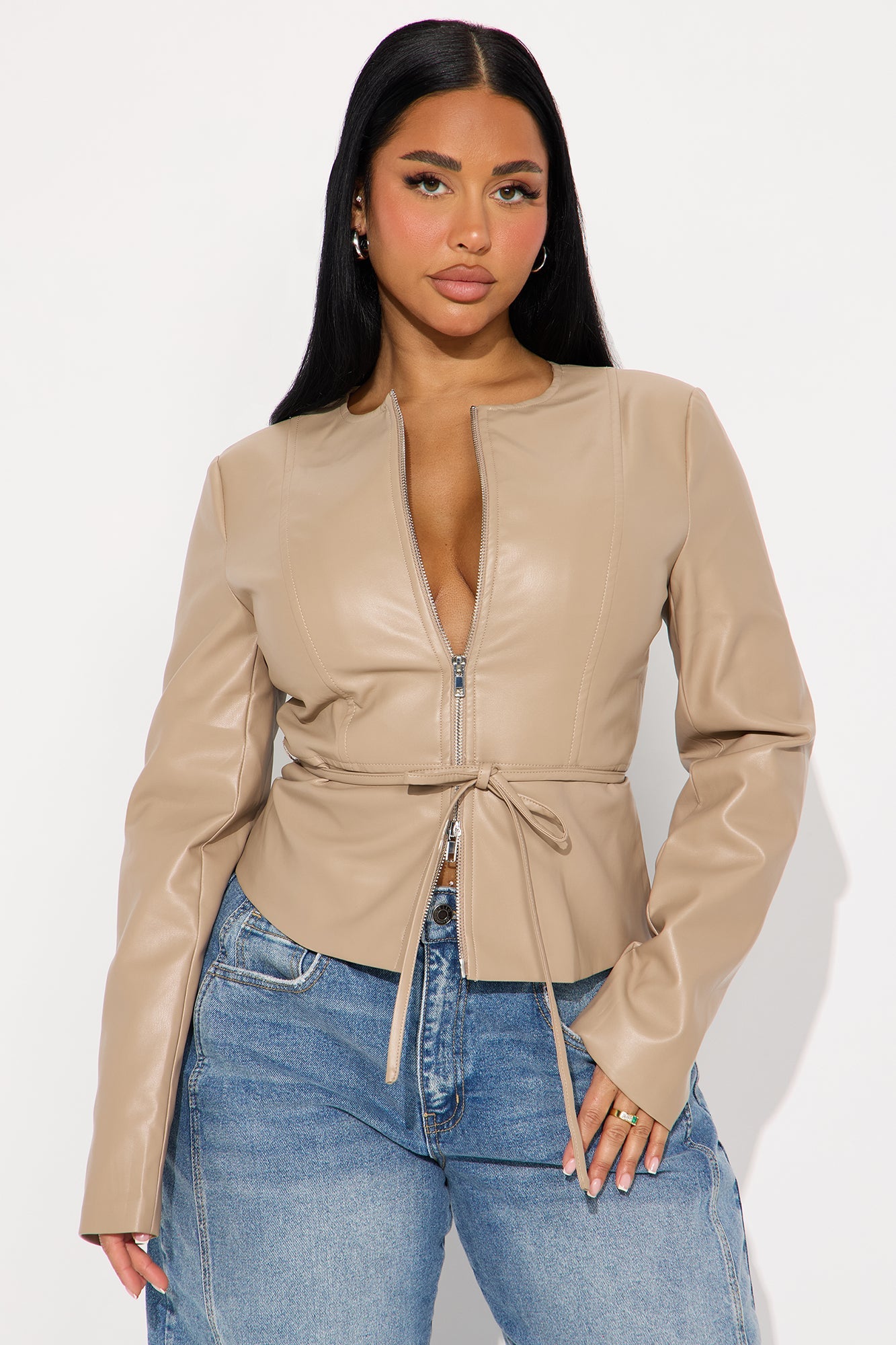 Too Fierce Faux Leather Peplum Jacket - Mocha