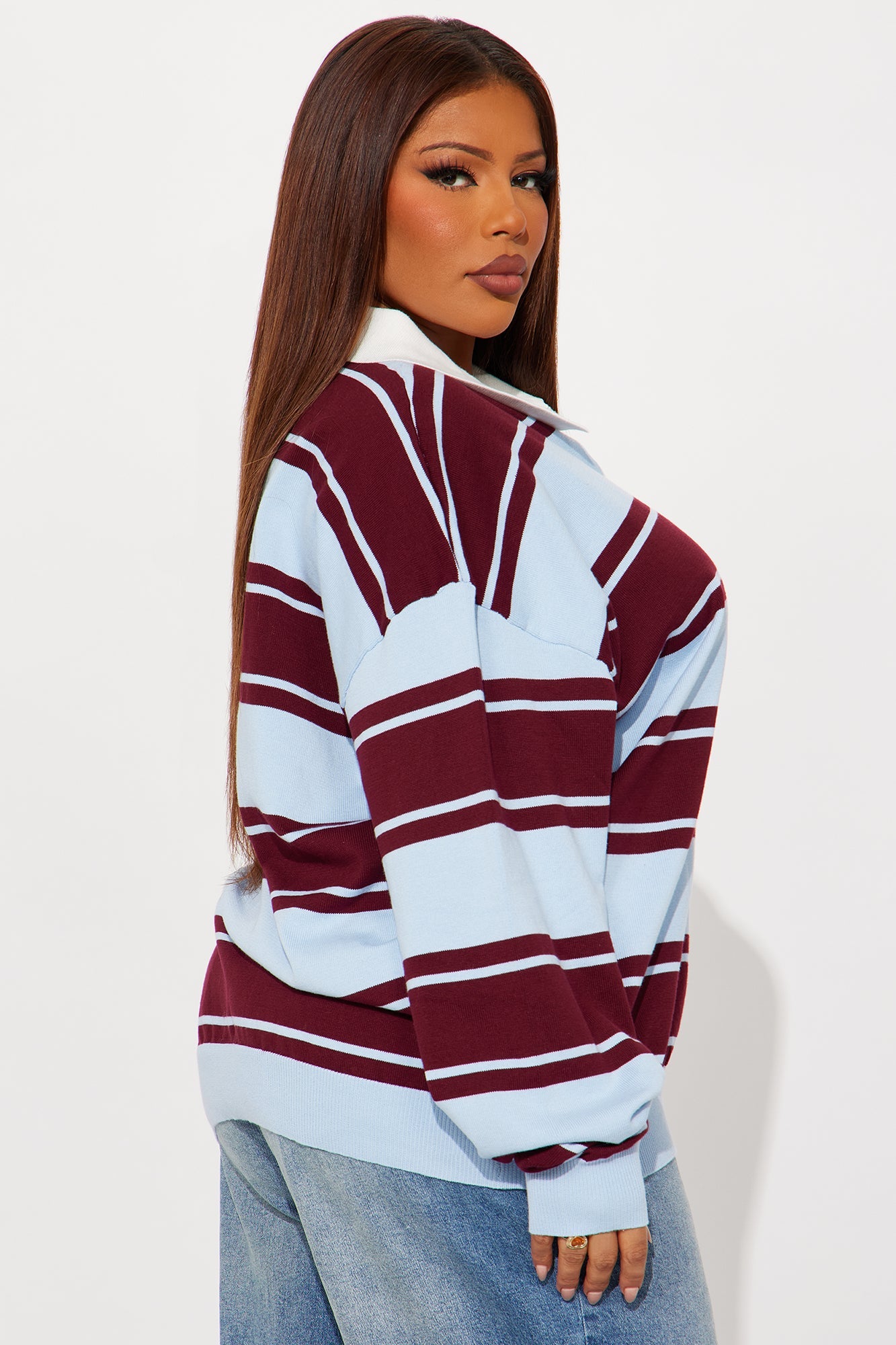 West Coast Striped Rugby Polo Sweater - Blue/combo