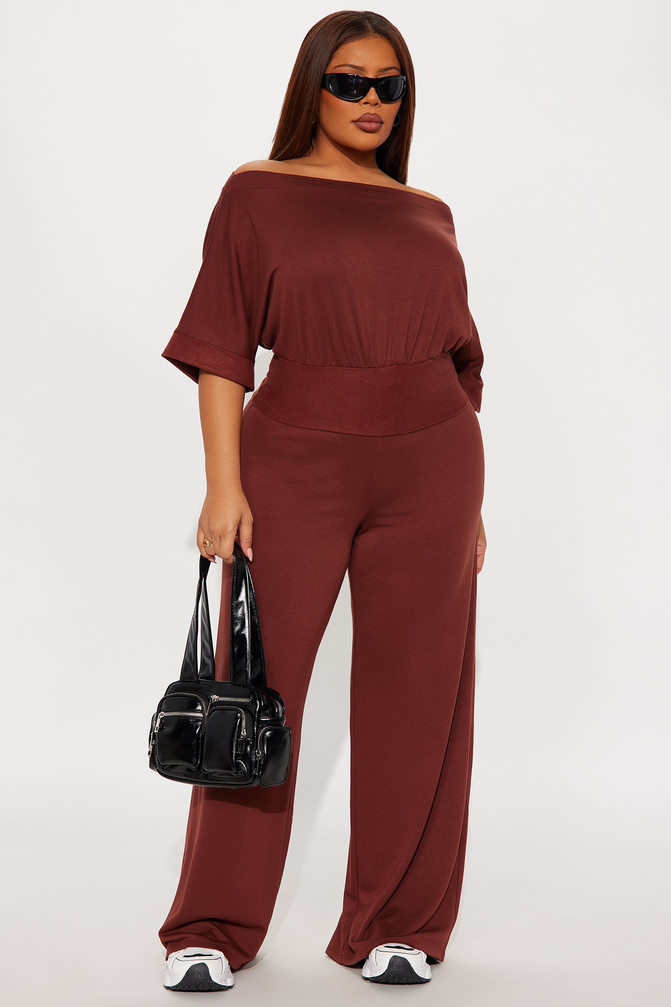 Stay A While Dolman Sleeve Wide Leg Pant Set - Brown
