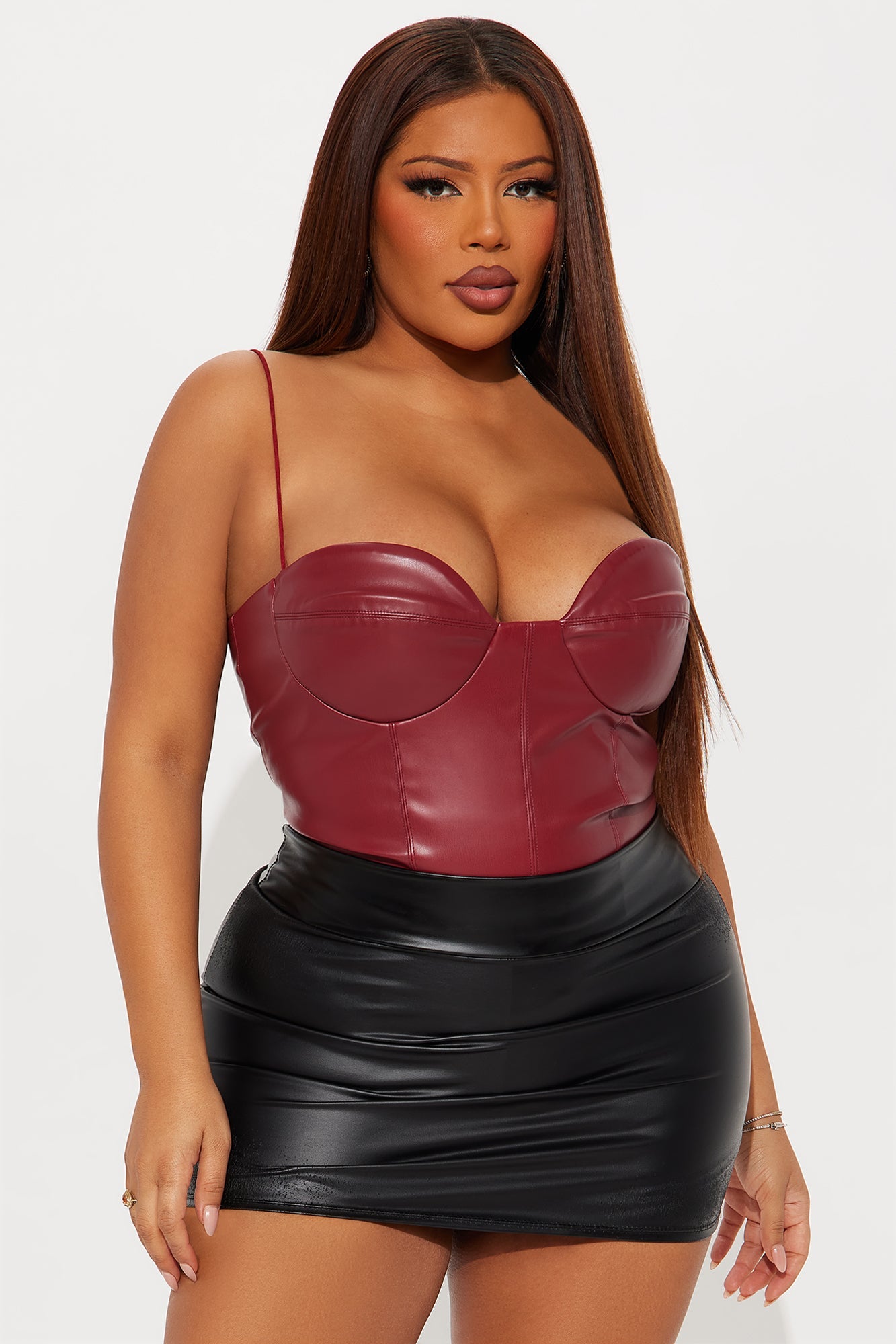 Lovers Rock Faux Leather Bodysuit - Burgundy