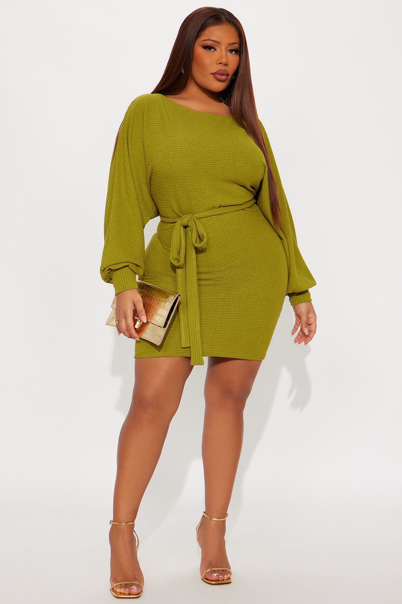 Better Off Long Sleeve Mini Dress - Green