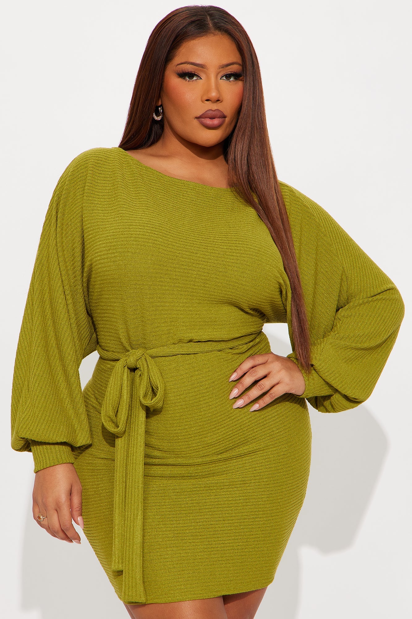 Better Off Long Sleeve Mini Dress - Green