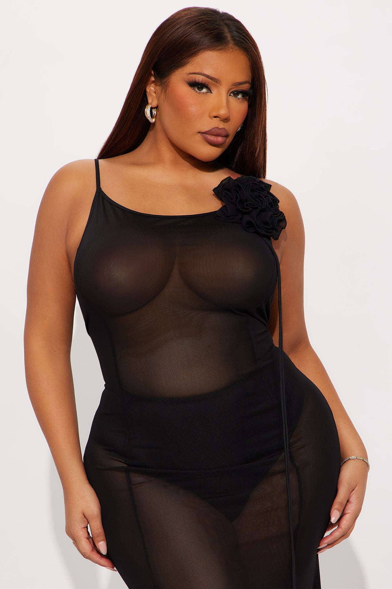 Sheer Goddess Mesh Maxi Dress - Black