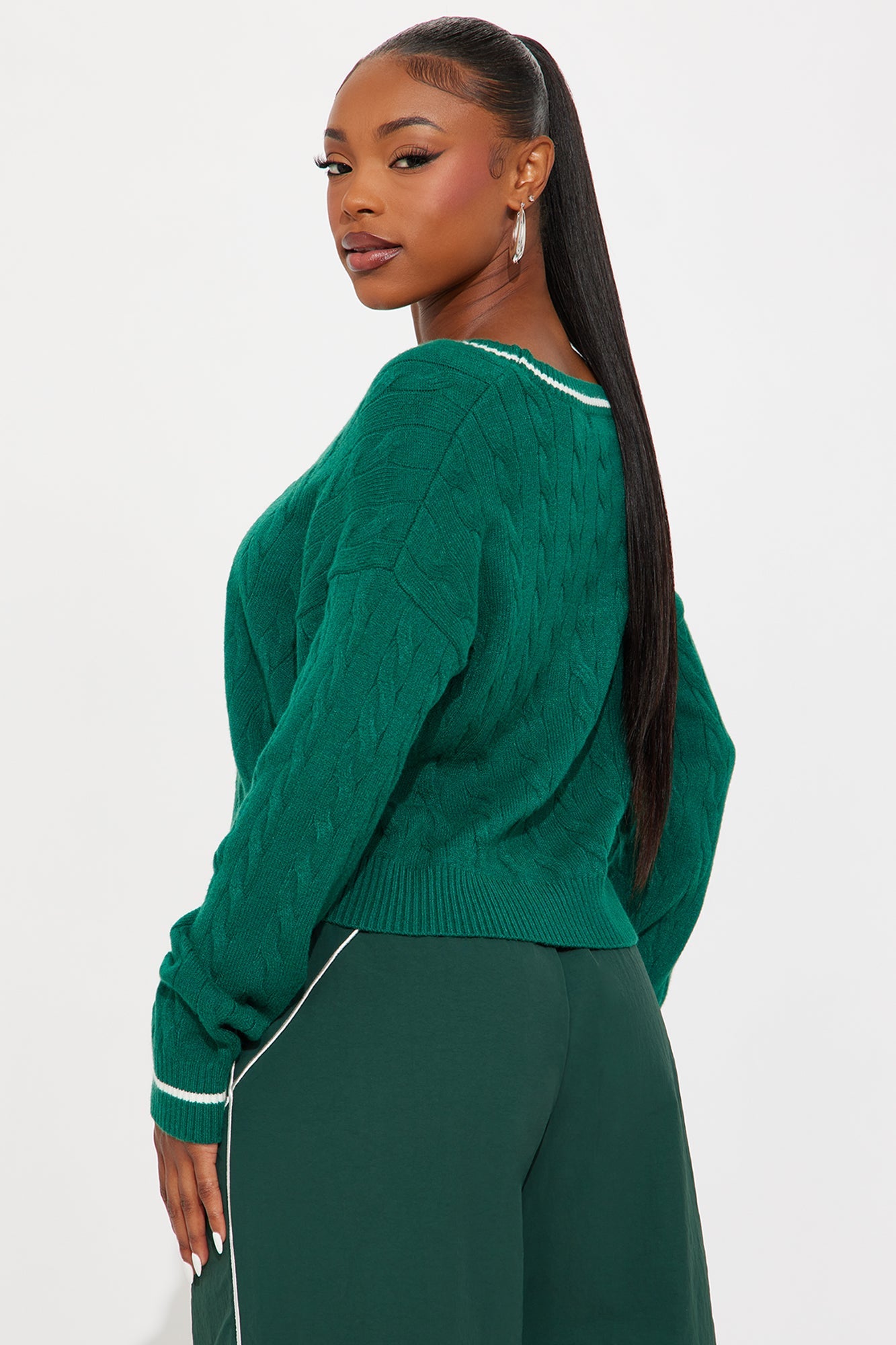 Landed In NY Cable Knit Sweater - Green/combo