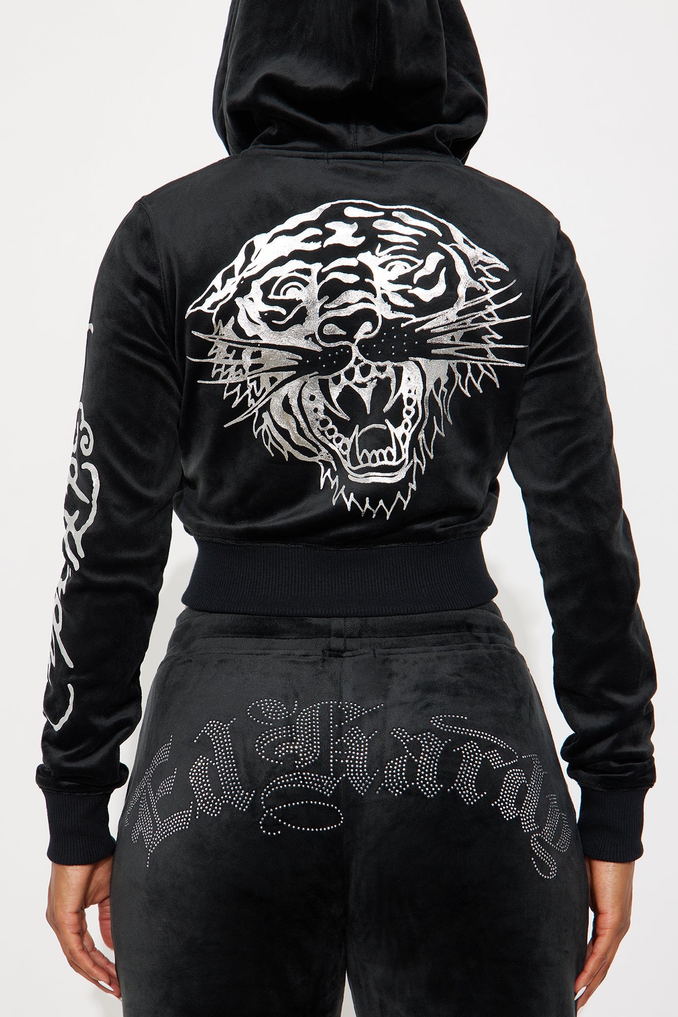 Ed Hardy Silver Tiger Velour Pant Set - Black