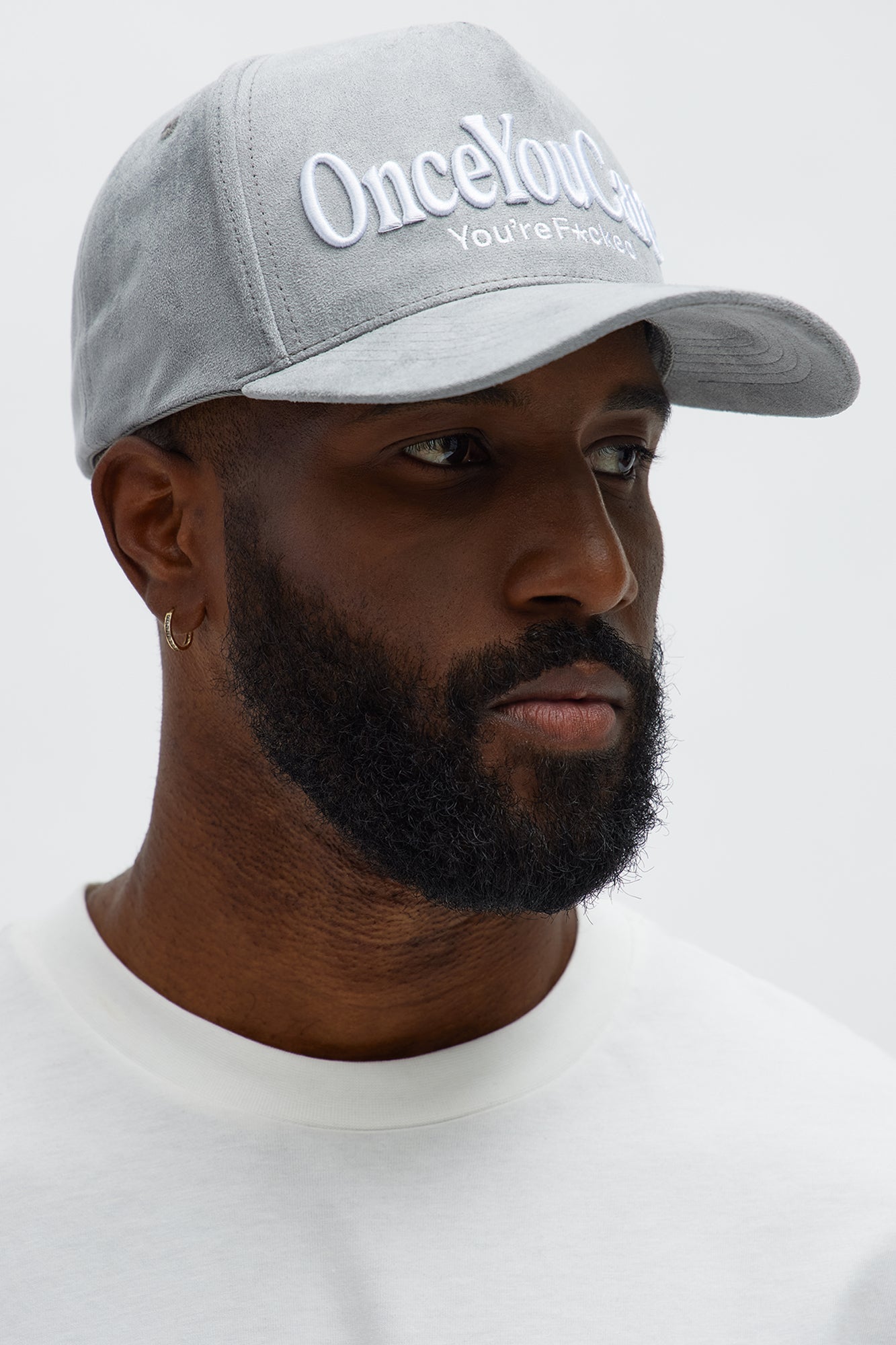 You Care Embroidered Faux Suede Snapback Hat - Grey