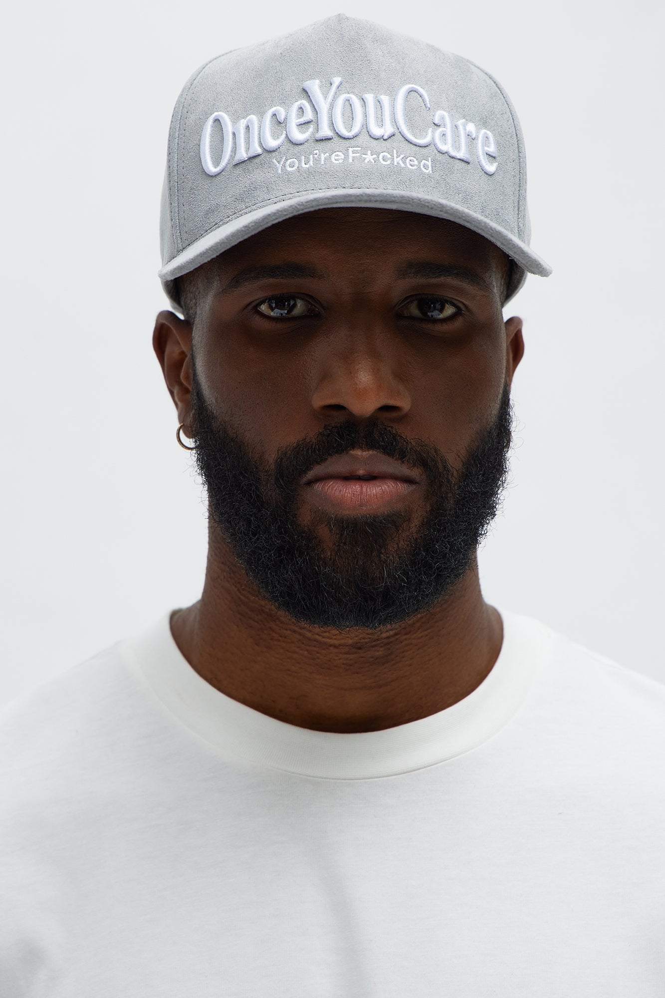 You Care Embroidered Faux Suede Snapback Hat - Grey