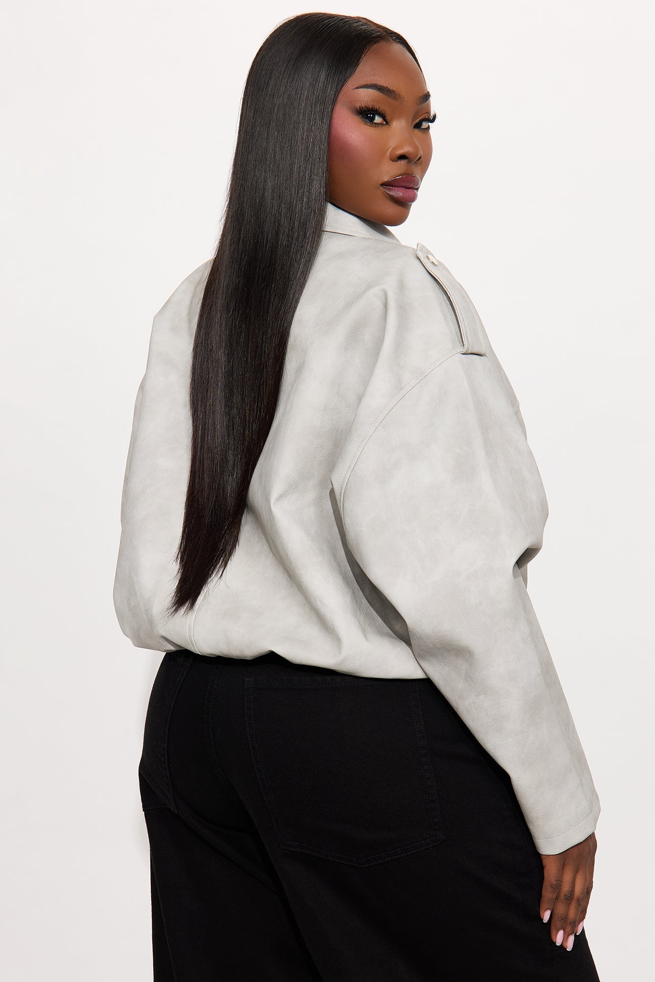 Chelsea Washed Faux Suede Bubble Jacket - Light Grey