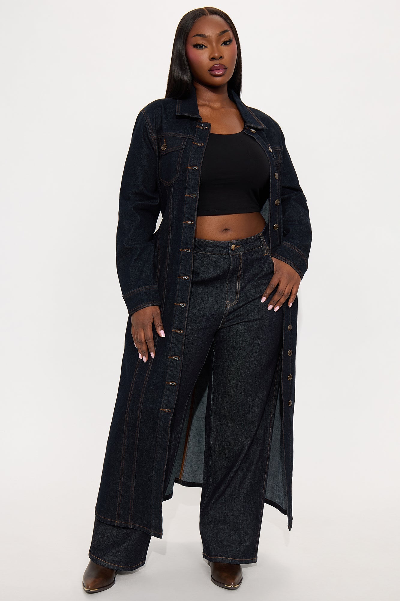 Brooke Belted Denim Trench Coat - Dark Wash