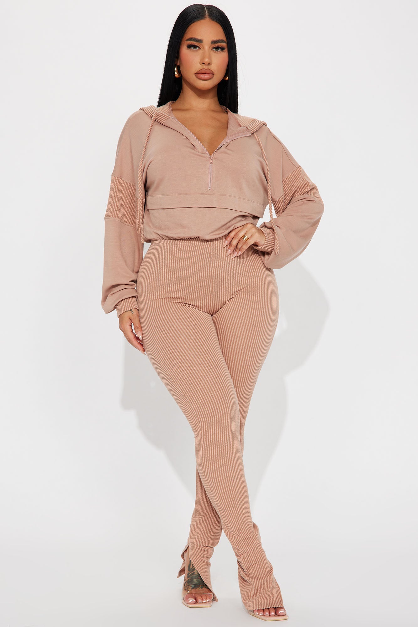 Off The Stage Hoodie Jumpsuit - Taupe