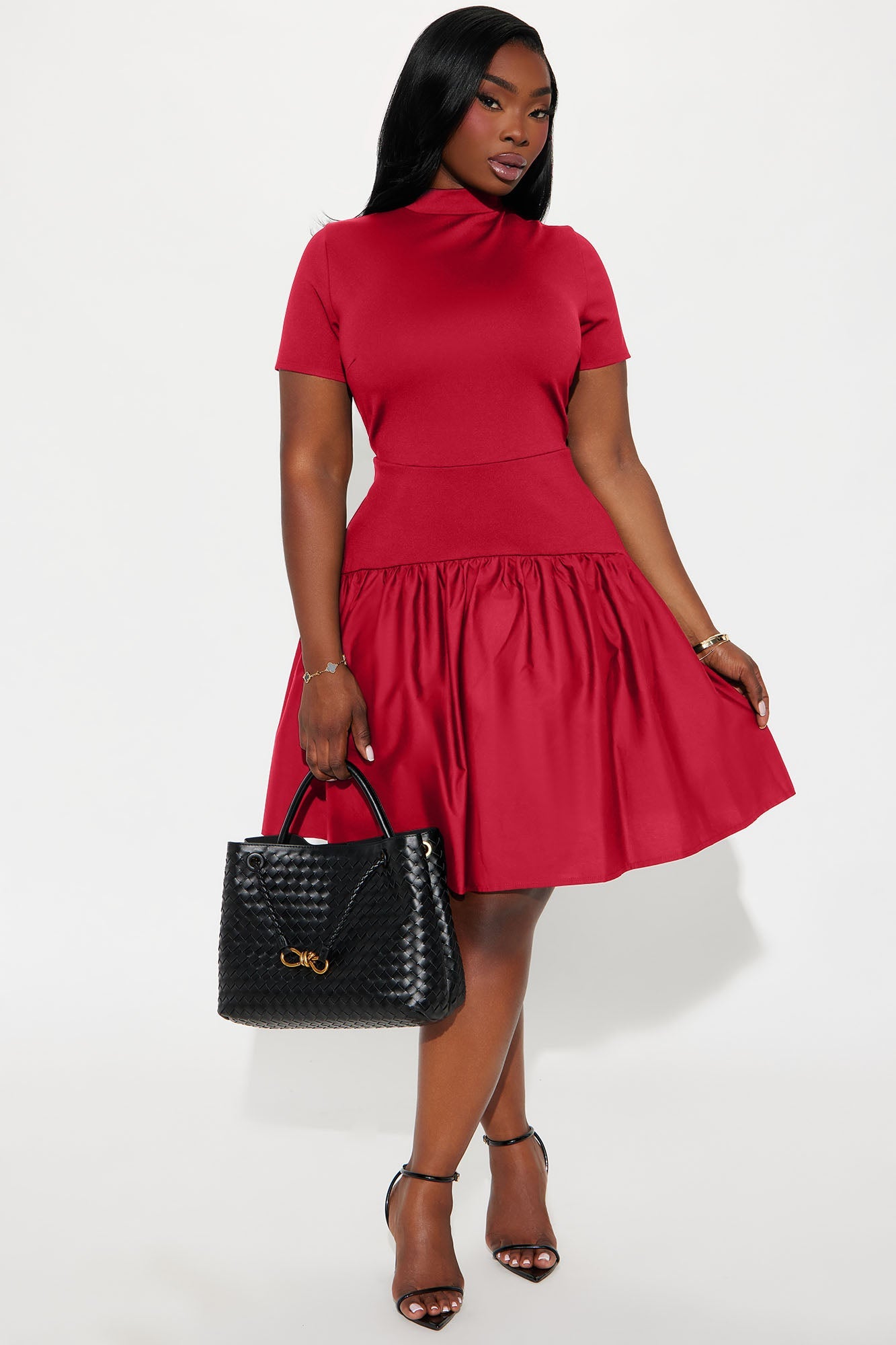 Kennedy Short Sleeve Drop Waist Mini Dress - Red