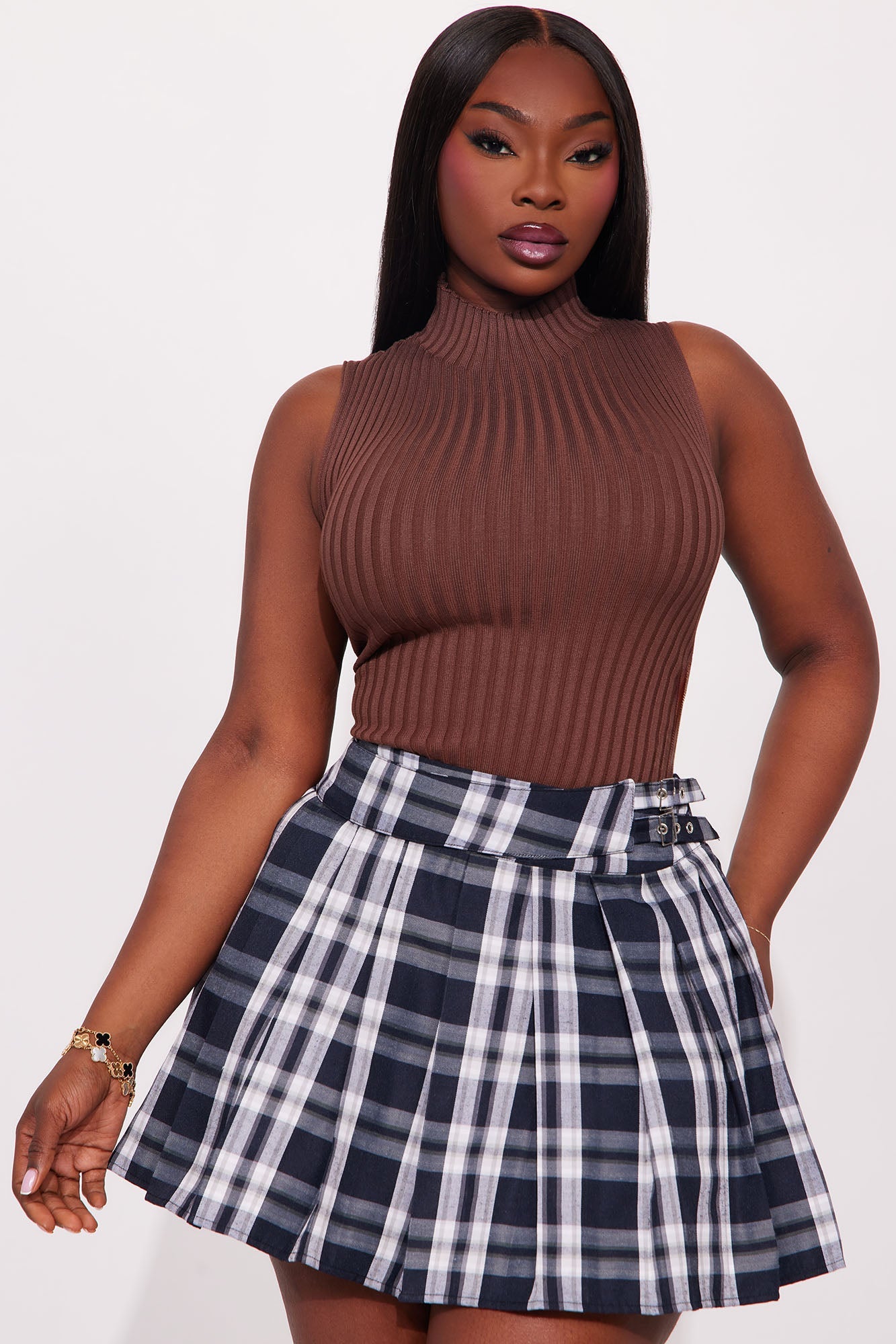 That Girl Mock Neck Sweater Top - Chocolate