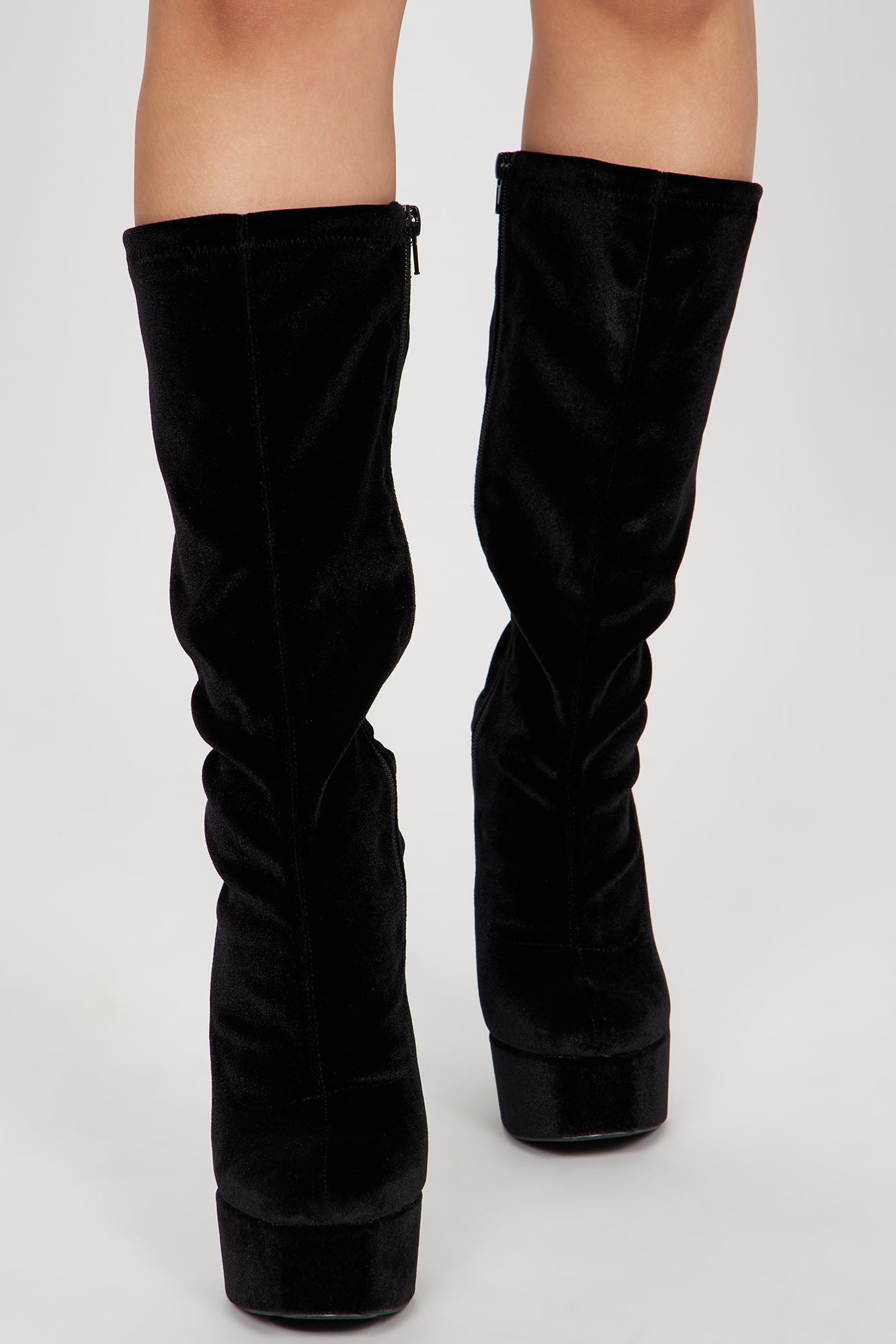 Fun Nights Knee High Heeled Boots - Black