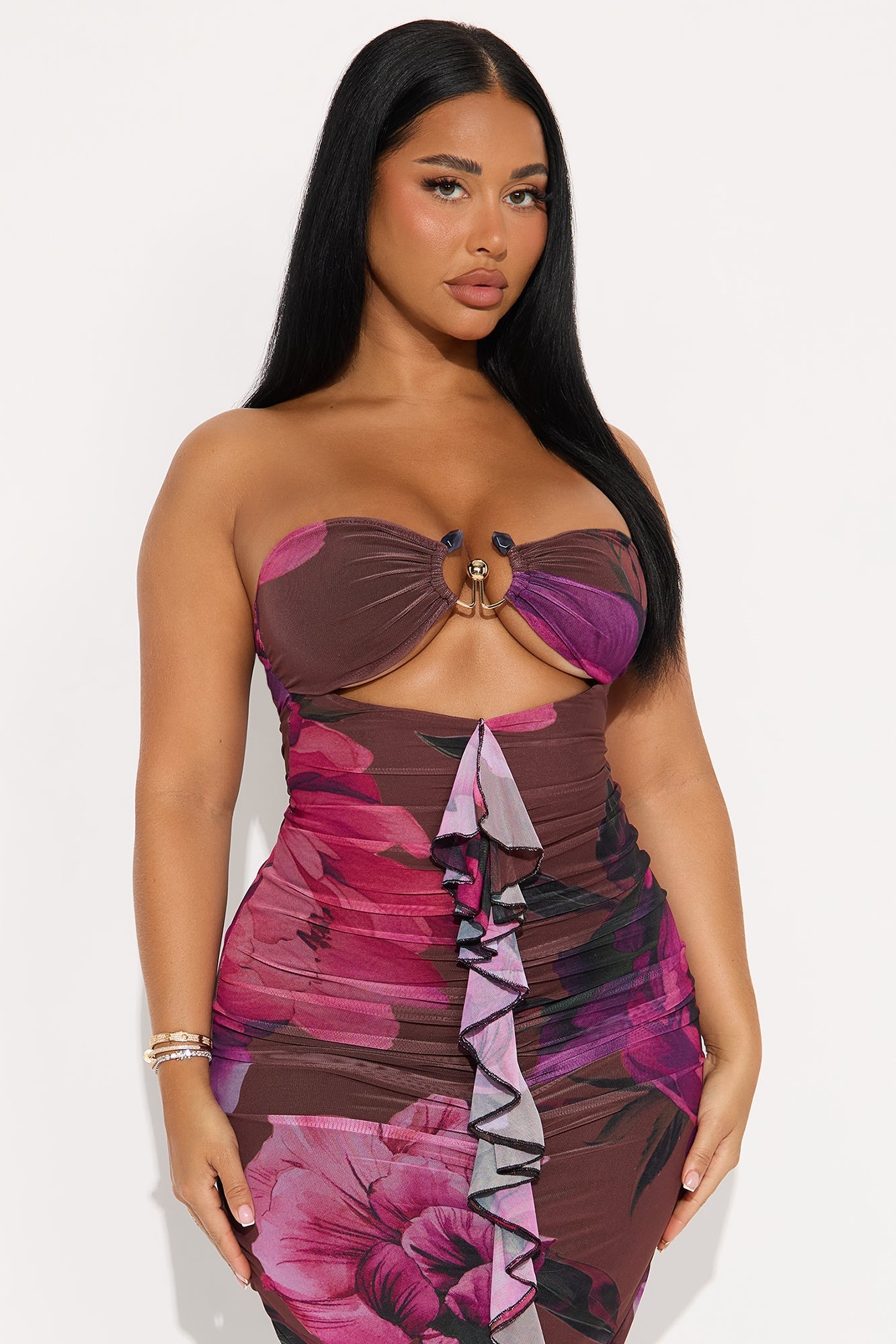 Faye Ruffle Maxi Dress - Purple/combo