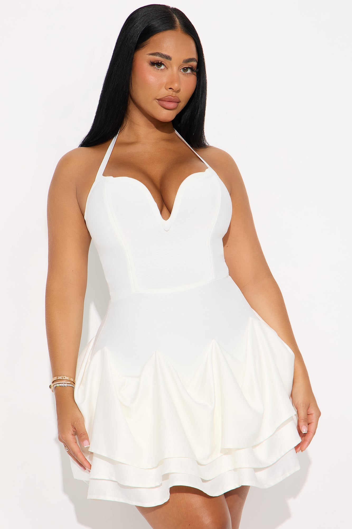 Lana Satin Bubble Bandage Mini Dress - White